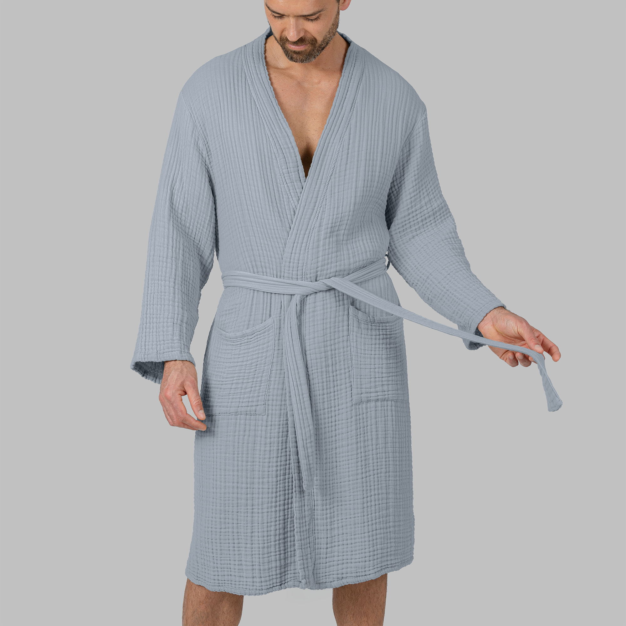 Muslin Bathrobe in Pacific Blue
