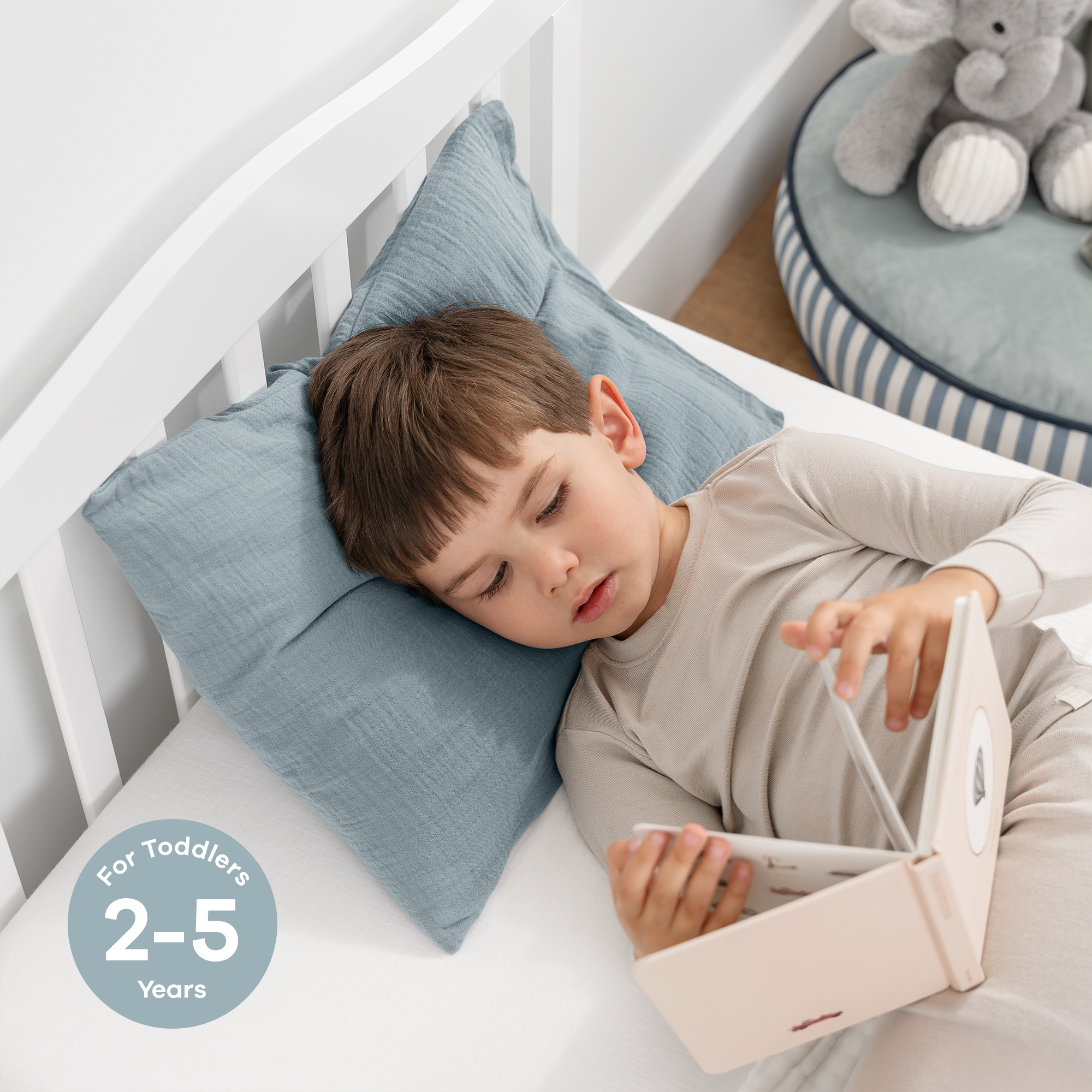 Toddler Pillows with Soft Muslin Pillow Case in Pacific Blue