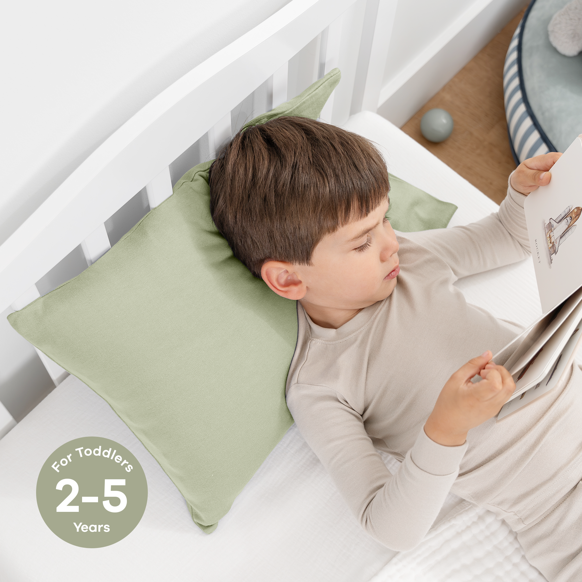 Toddler Pillows with Soft Cotton Pillow Case in Sage