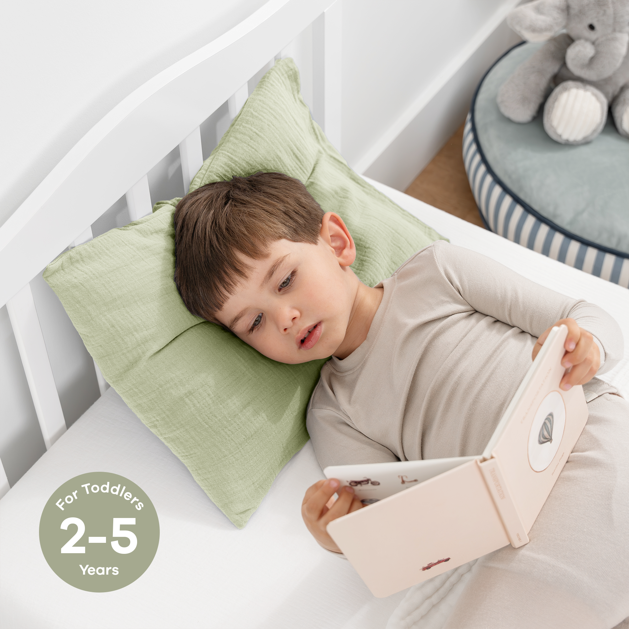 Toddler Pillows with Soft Muslin Pillow Case in Sage