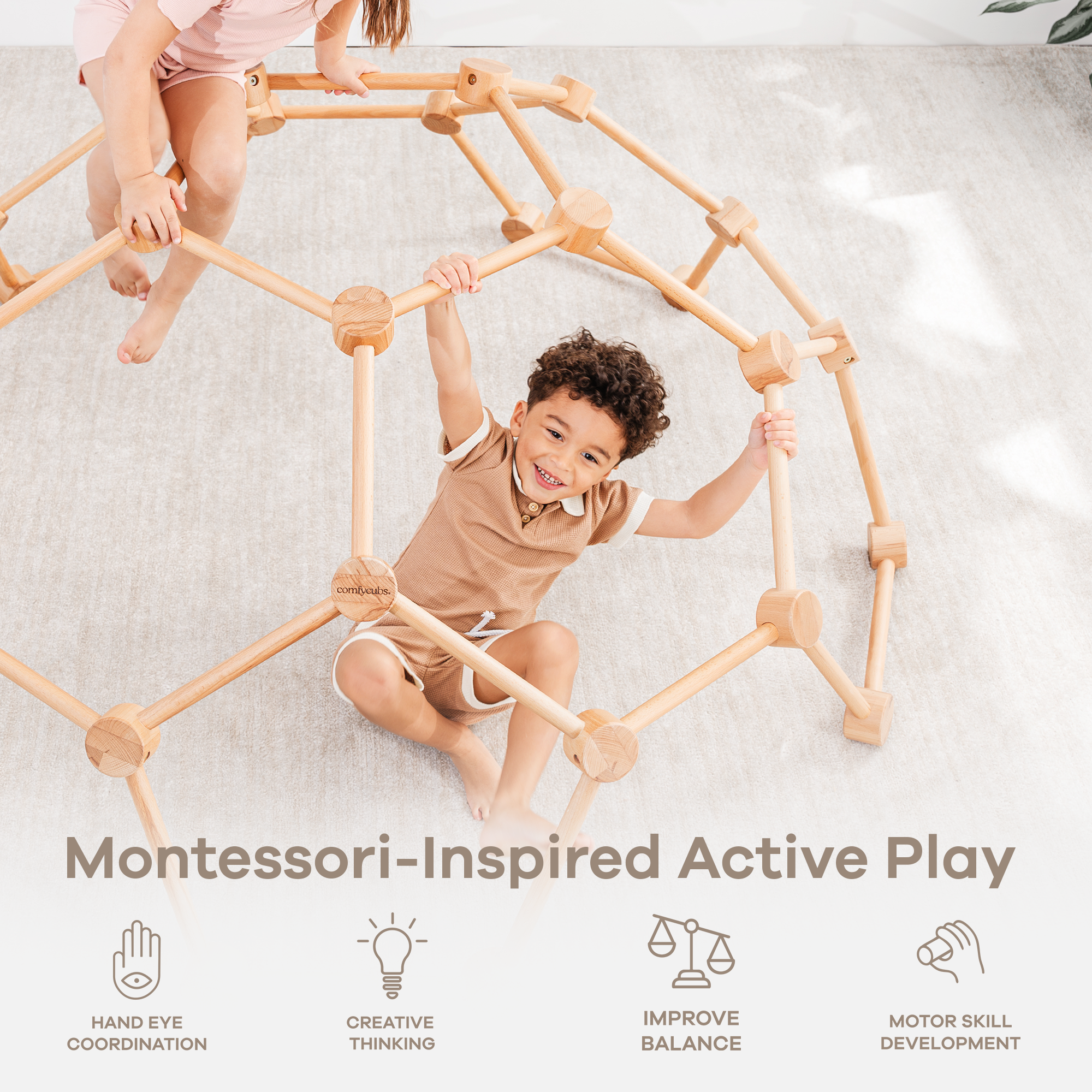 Wooden Climber for Kids by Comfy Cubs (Natural Wood)