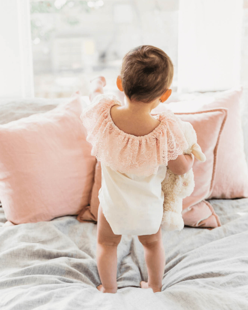 Kenzie Lace Flutter Sleeve Leotard - Vanilla Cream