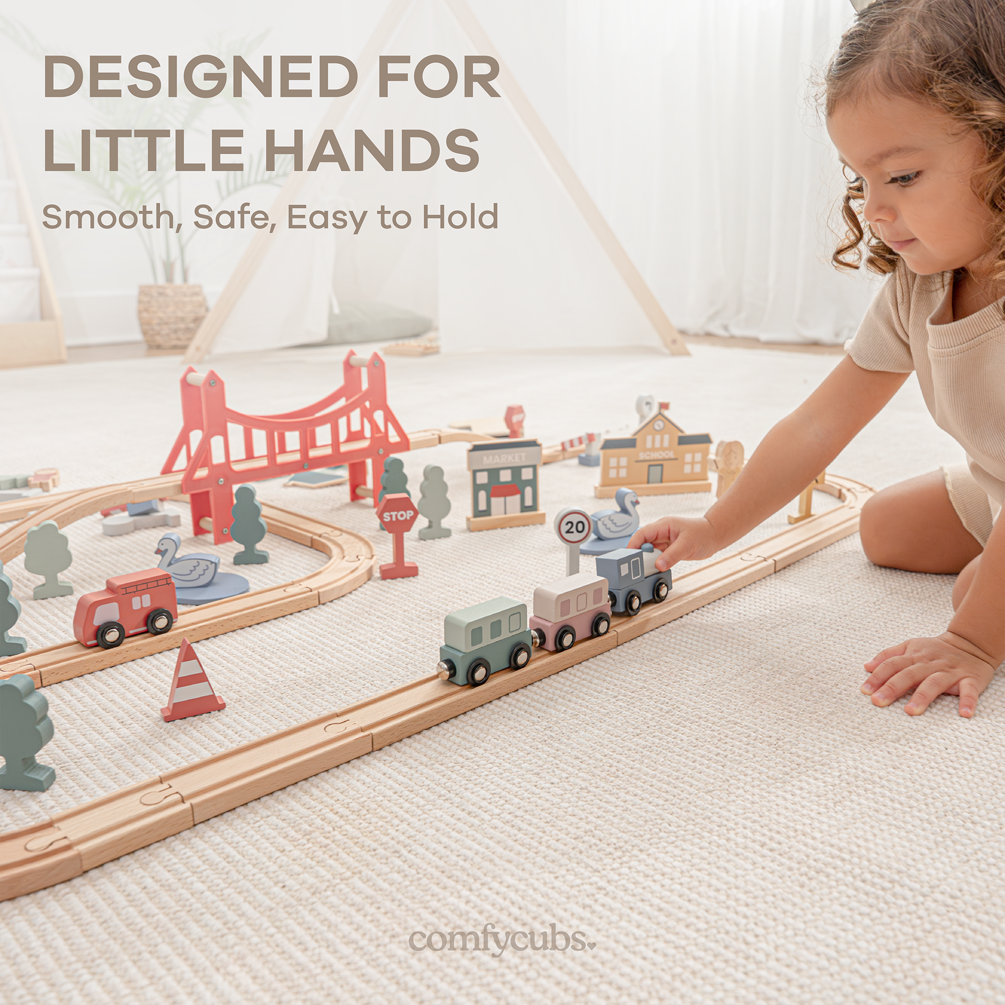 100-Piece Wooden Train Set for Toddlers Ages 1+