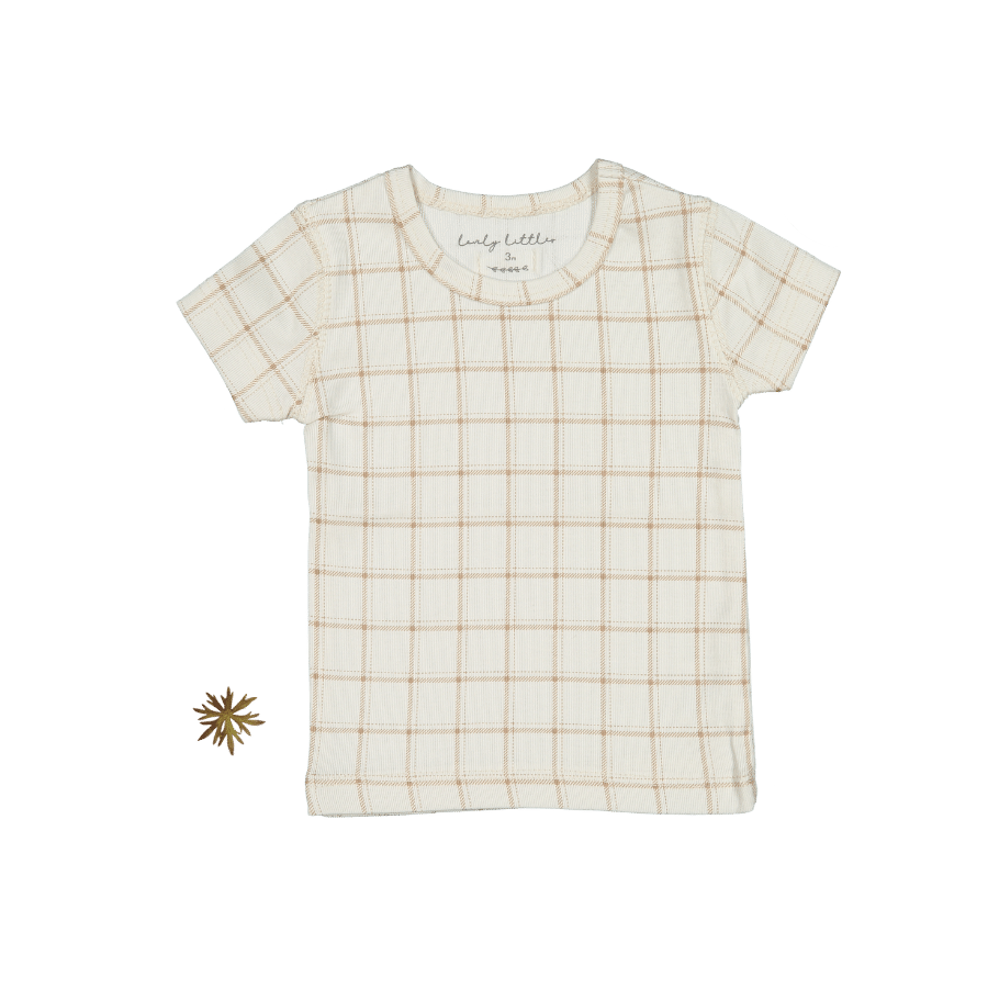 The Printed Short Sleeve Tee - Tan Grid Short Sleeve Tee Lovely Littles