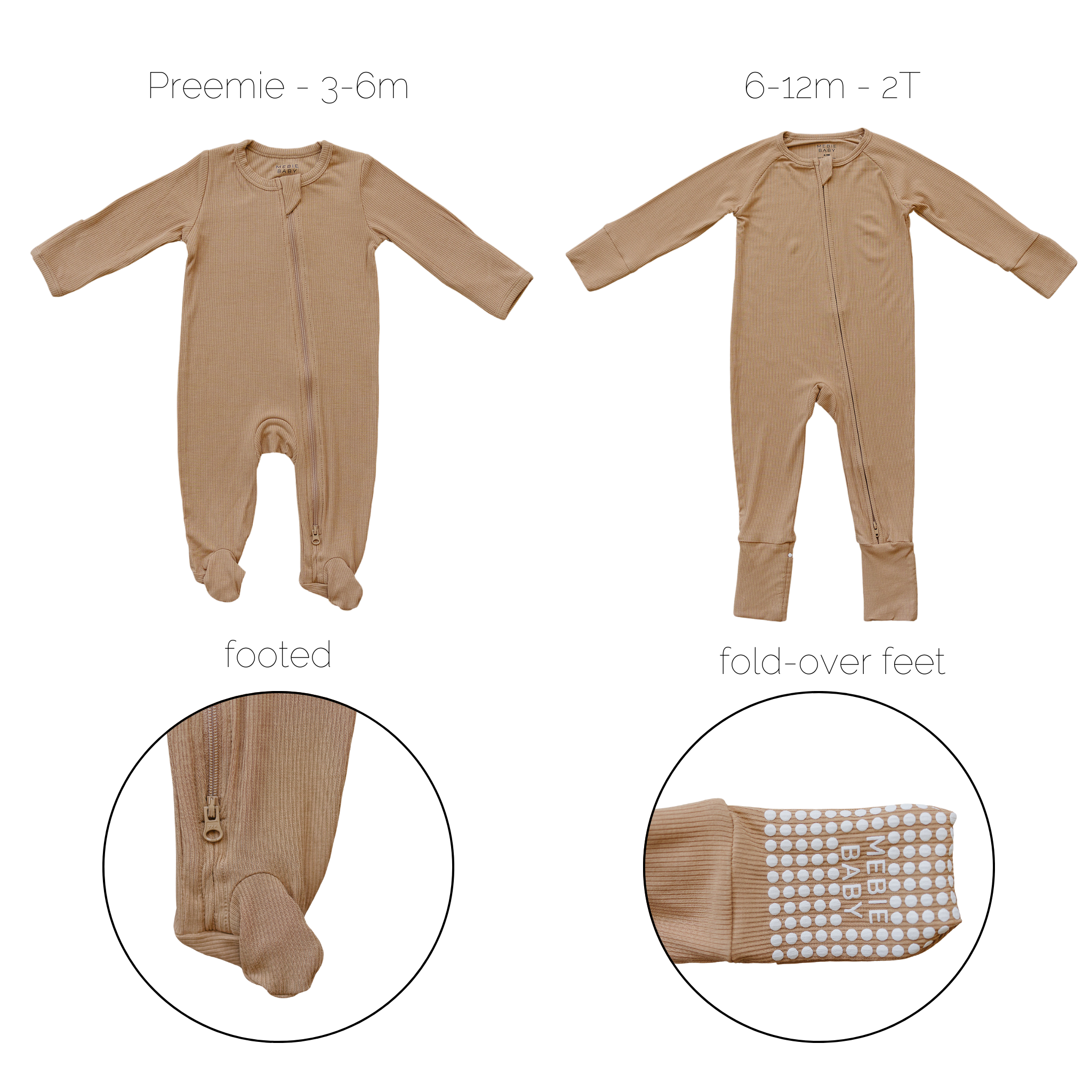 Latte Ribbed Bamboo Zipper Mebie Baby