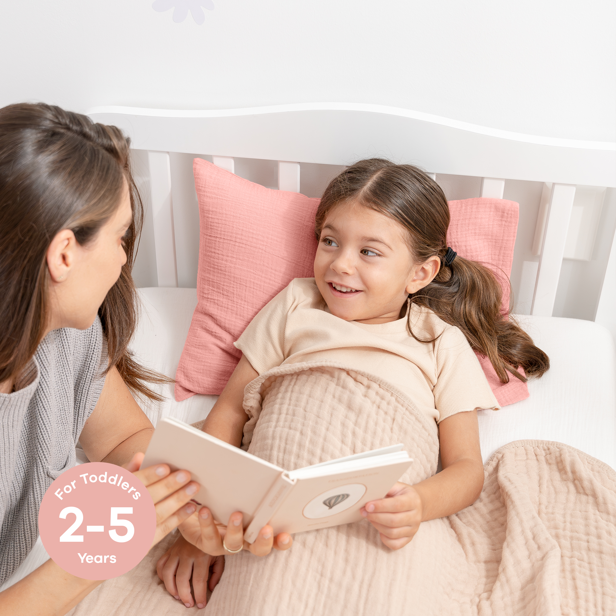 Toddler Pillows with Soft Muslin Pillow Case in Blush