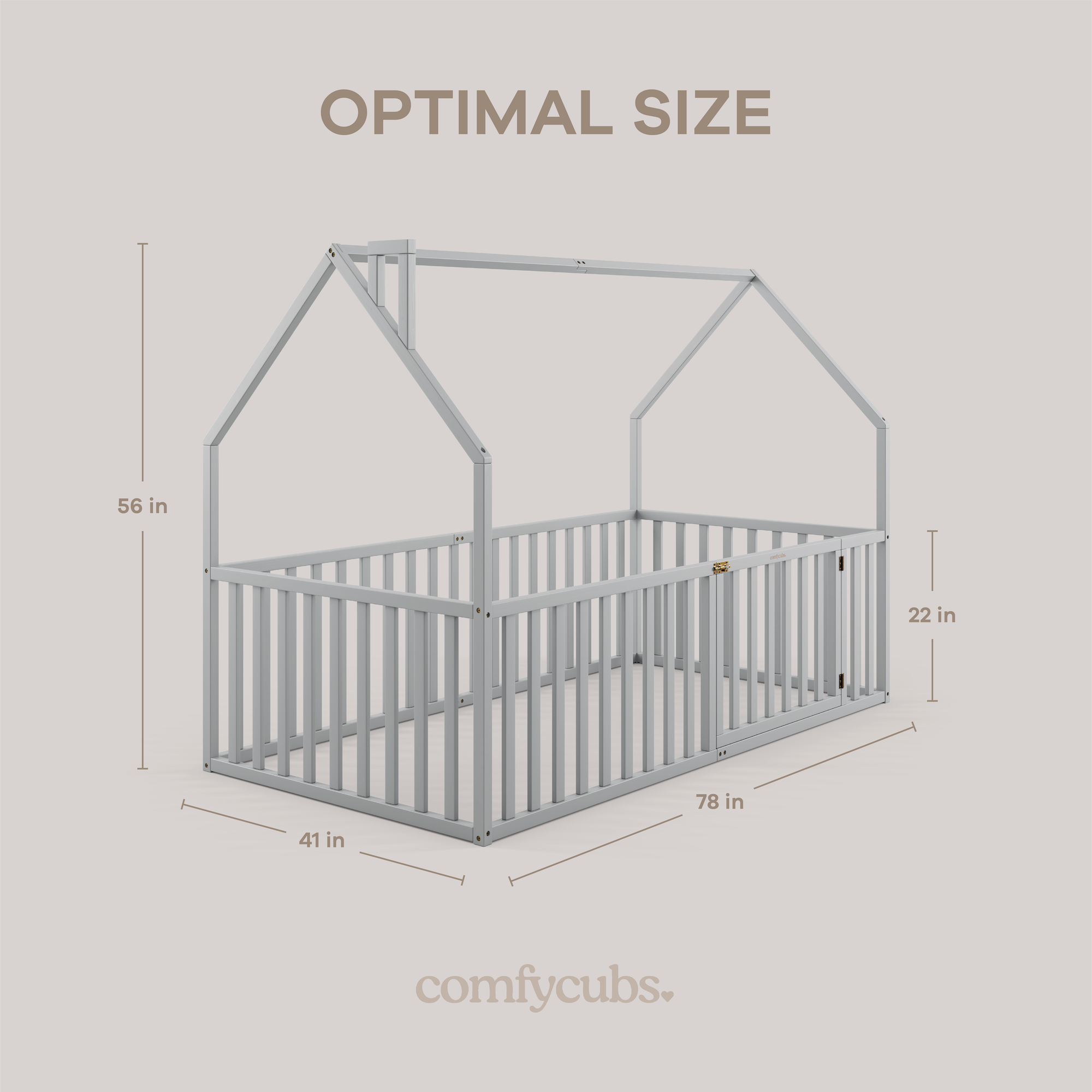 Kids House Gated Floor Bed Twin Size for Children Aged 5+, Grey