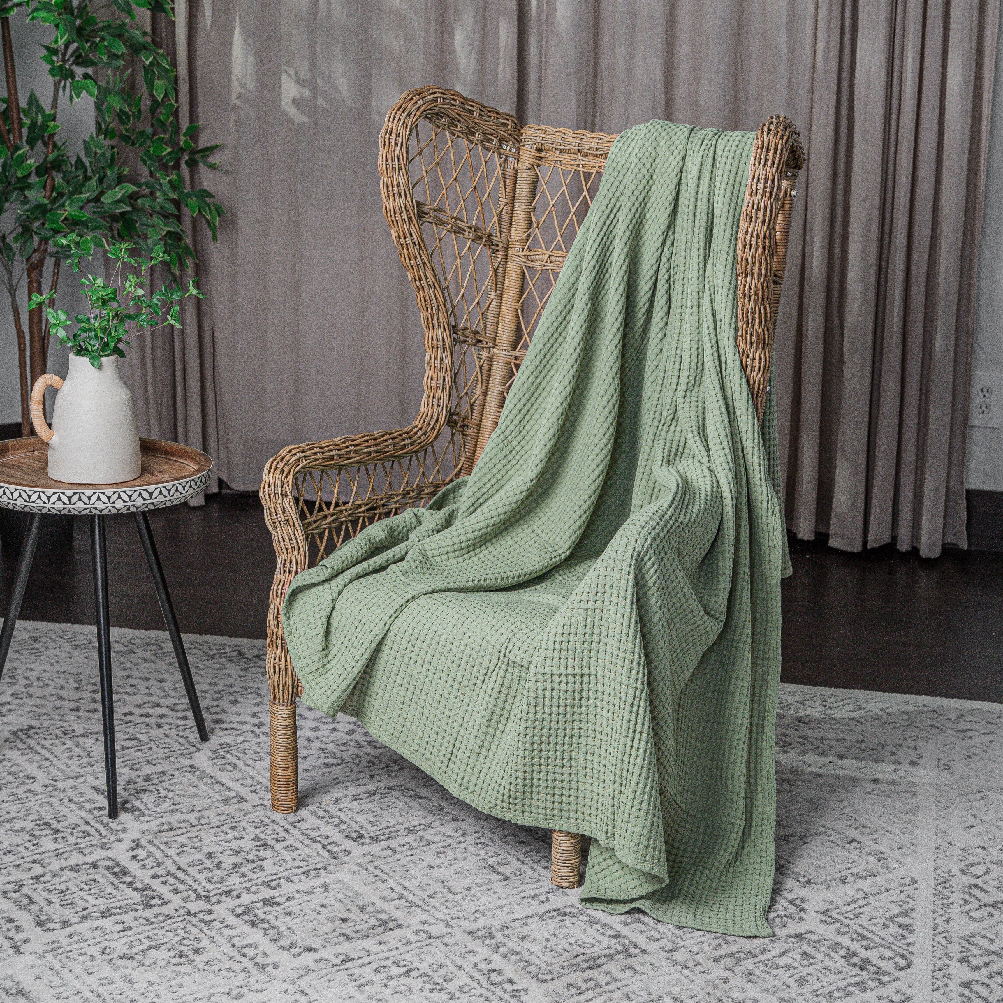 Adult Waffle Blankets in Sage