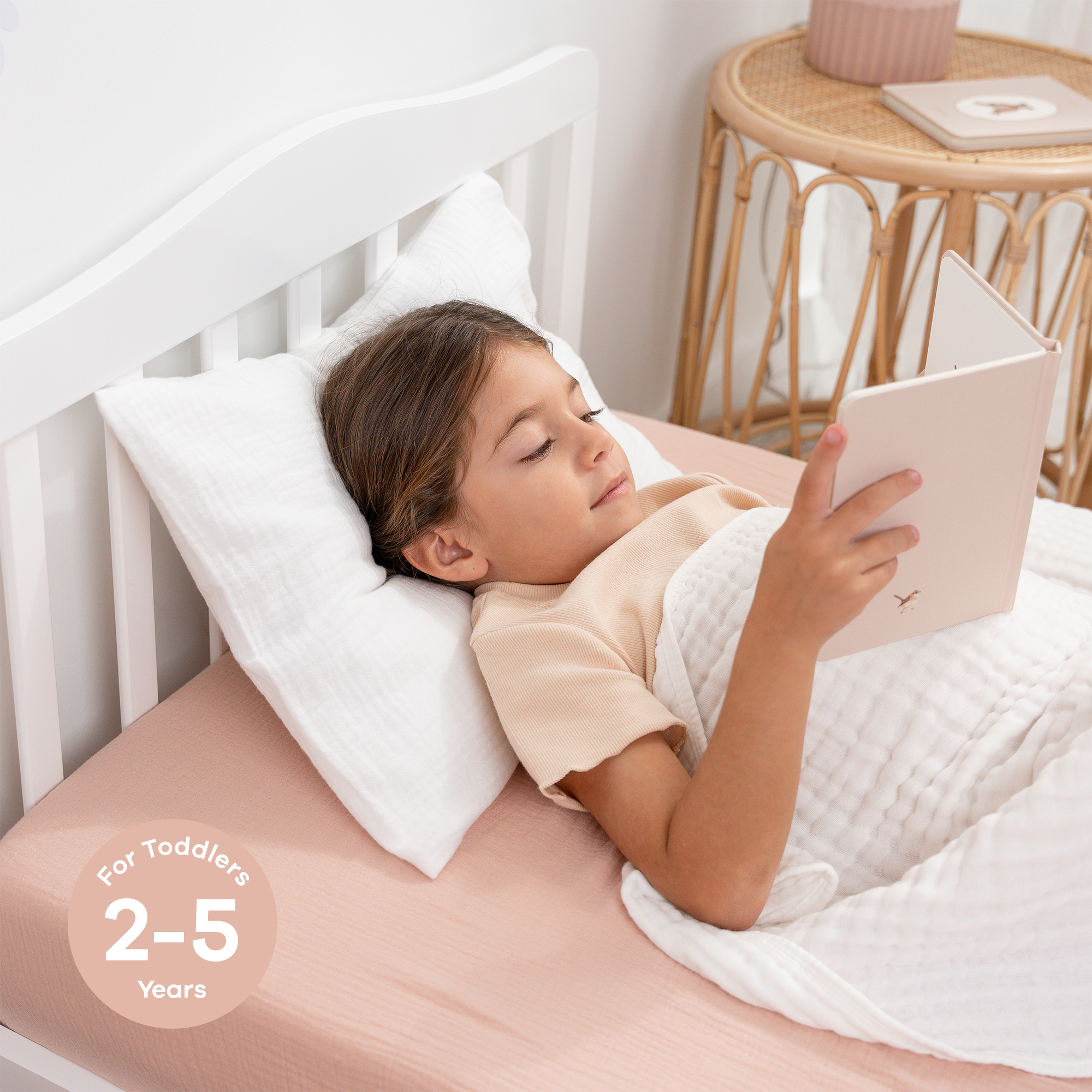 Toddler Pillows with Soft Muslin Pillow Case in White