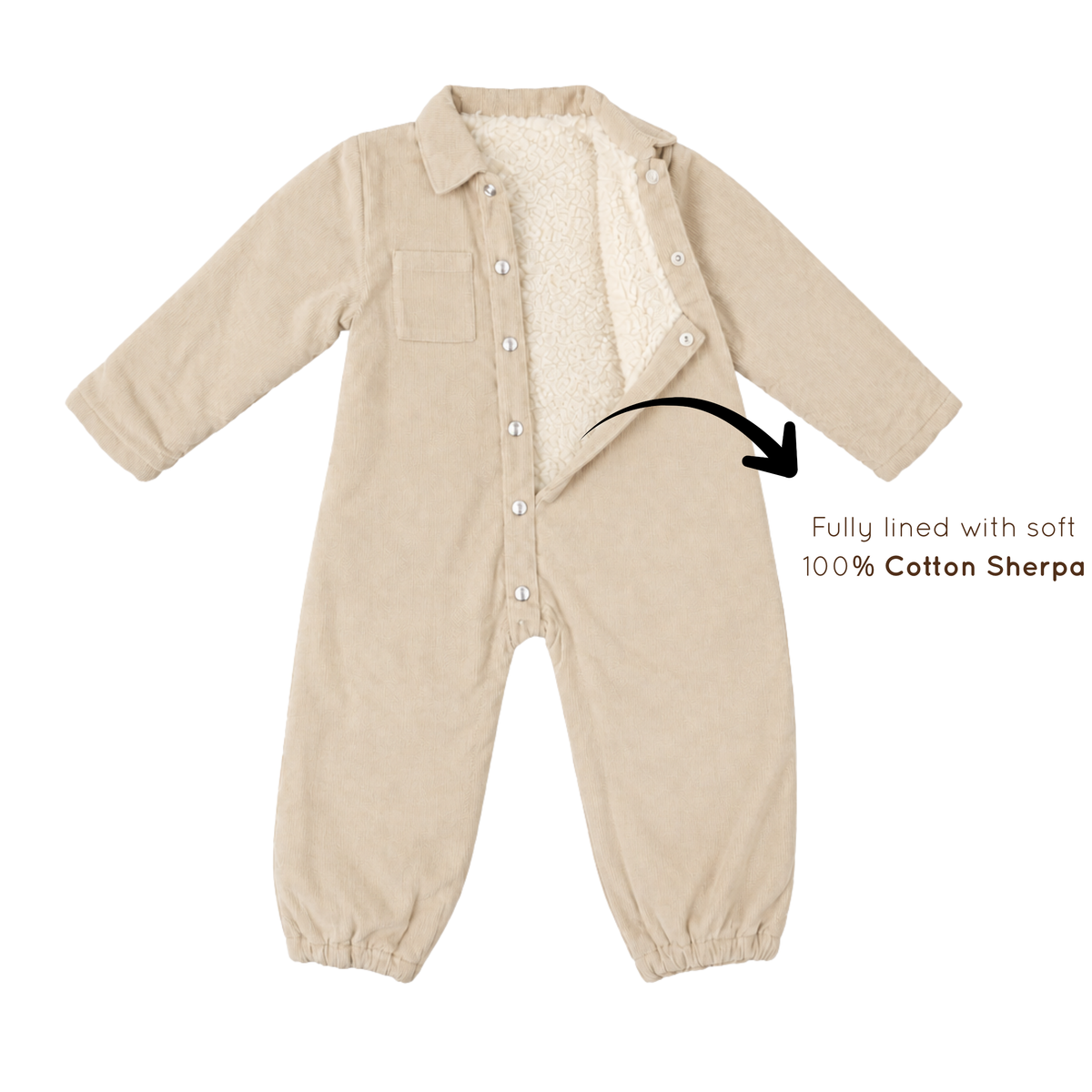 Organic Corduroy Sherpa Jumpsuit - Oat