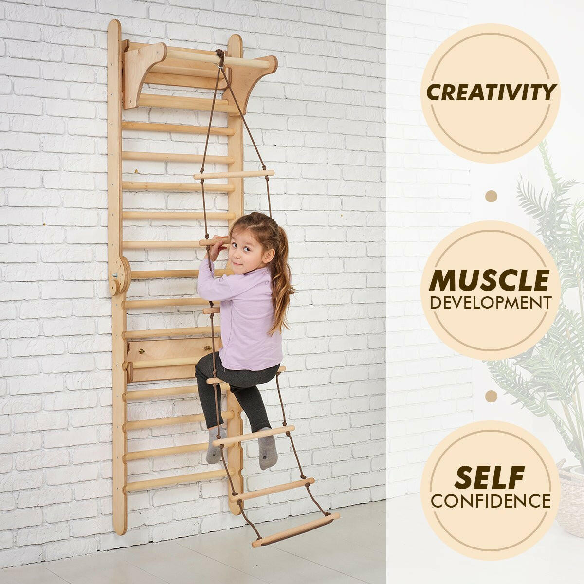 4in1 Climbing Set: Wooden Swedish Wall + Swing Set + Slide Board + Triangle Ladder Swedish wall Goodevas