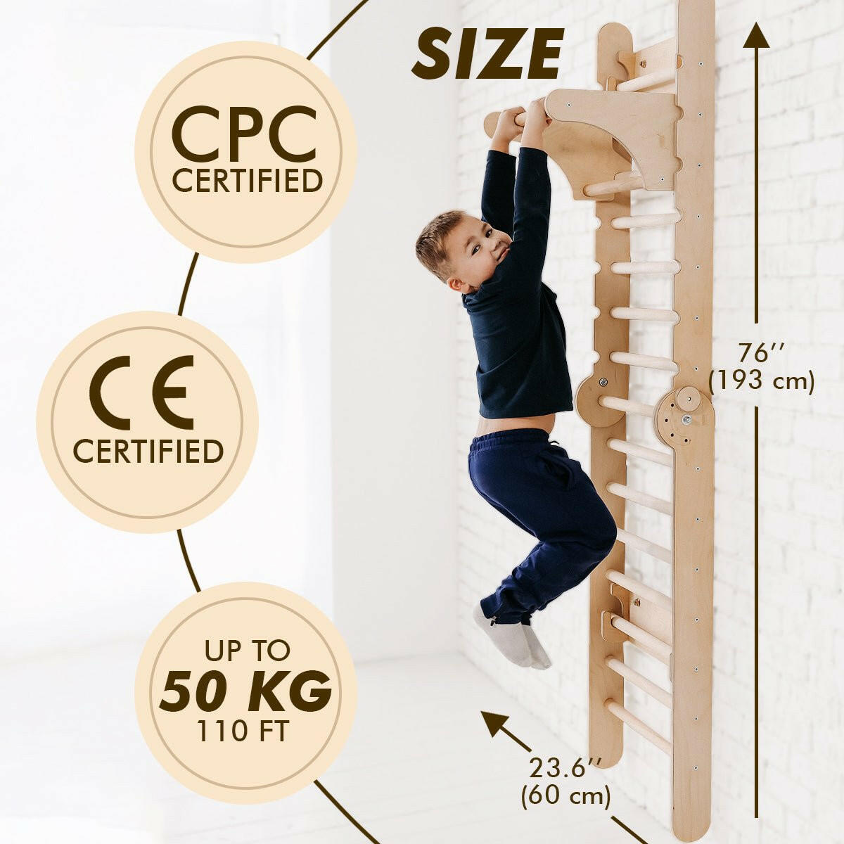4in1 Climbing Set: Wooden Swedish Wall + Swing Set + Slide Board + Triangle Ladder Swedish wall Goodevas