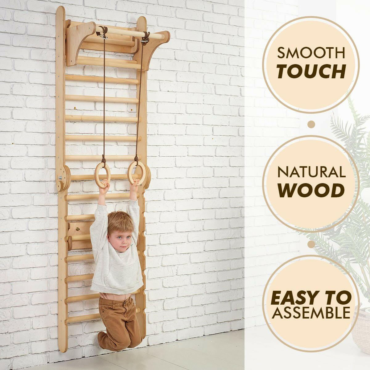 4in1 Climbing Set: Wooden Swedish Wall + Swing Set + Slide Board + Triangle Ladder Swedish wall Goodevas