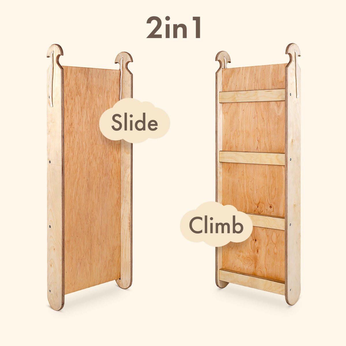 4in1 Montessori Climbing Set: Triangle Ladder + Arch/Rocker + Slide Board/Ramp + Climbing Net – Beige 4in1 Playsets Goodevas