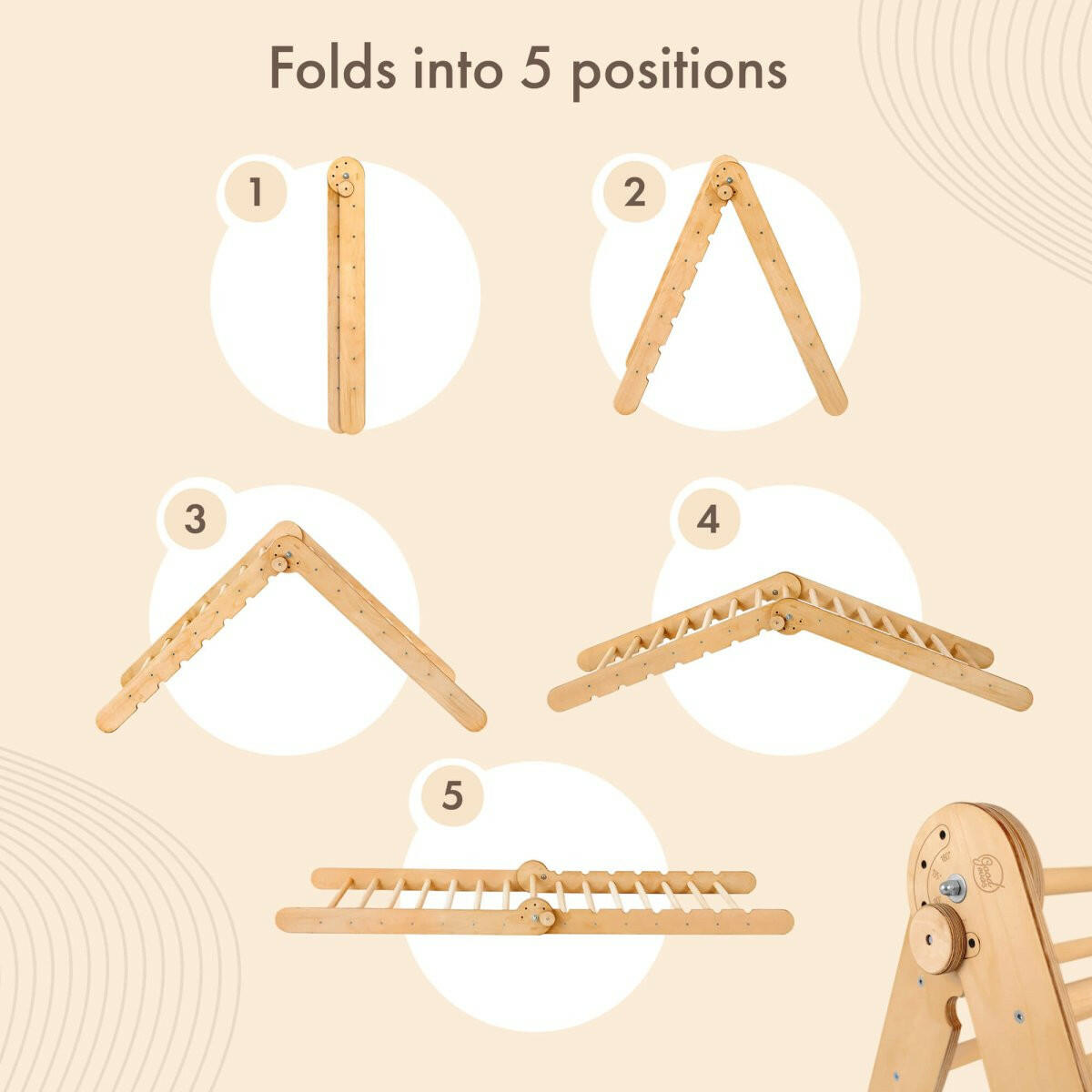 4in1 Montessori Climbing Set: Triangle Ladder + Arch/Rocker + Slide Board/Ramp + Climbing Net – Beige 4in1 Playsets Goodevas