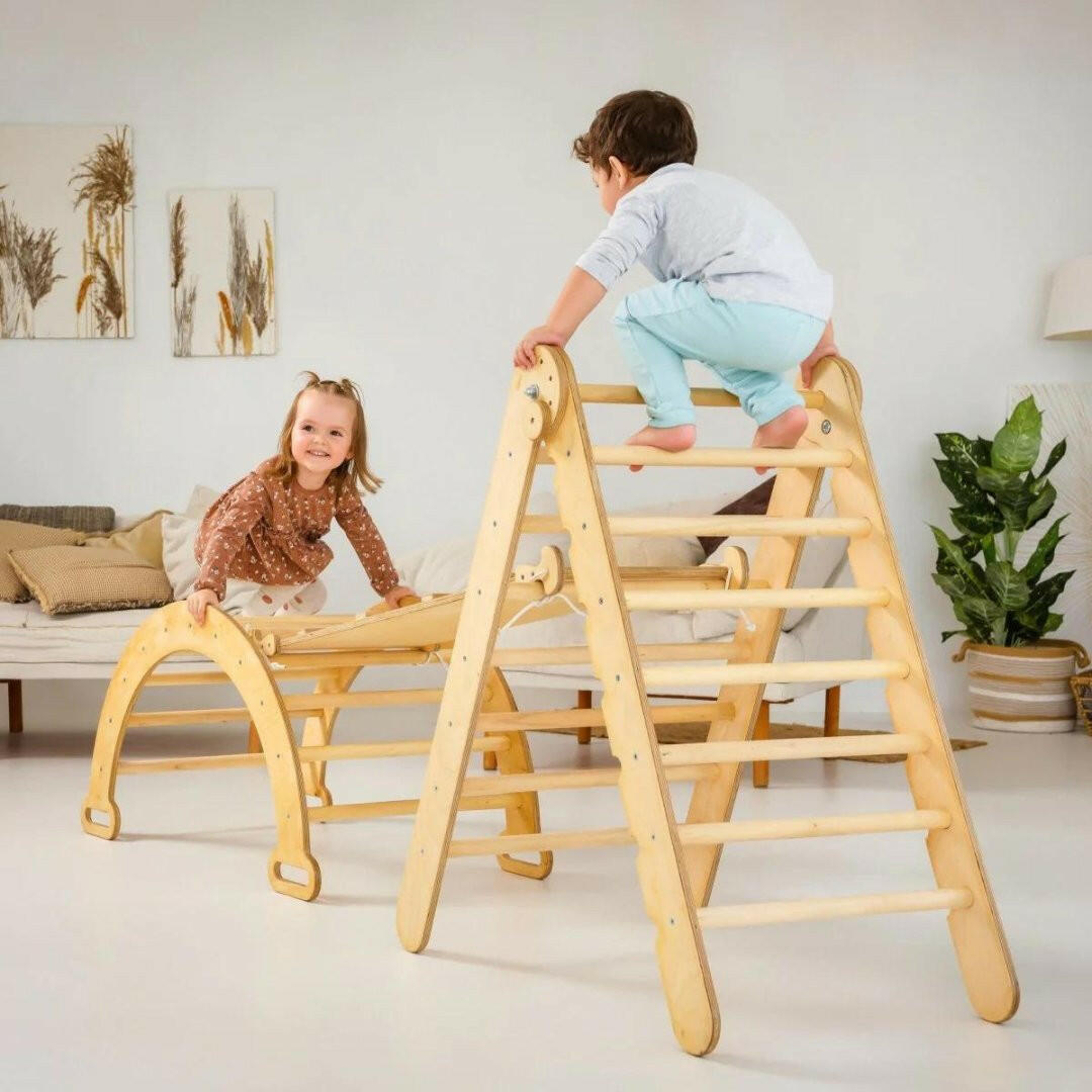 4in1 Montessori Climbing Set: Triangle Ladder + Climbing Arch + Slide Board + Art Addition 4in1 Playsets Goodevas