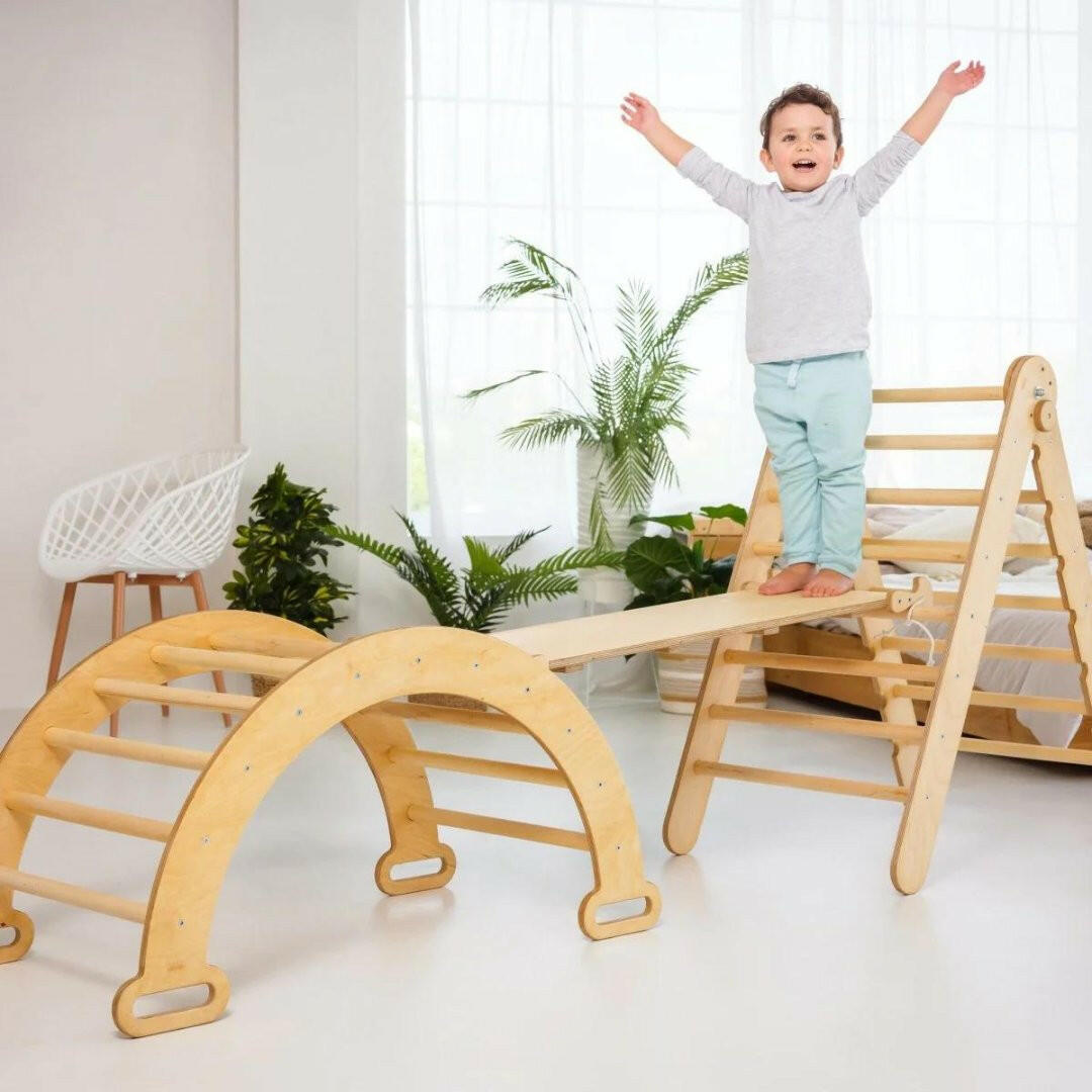 4in1 Montessori Climbing Set: Triangle Ladder + Climbing Arch + Slide Board + Art Addition 4in1 Playsets Goodevas
