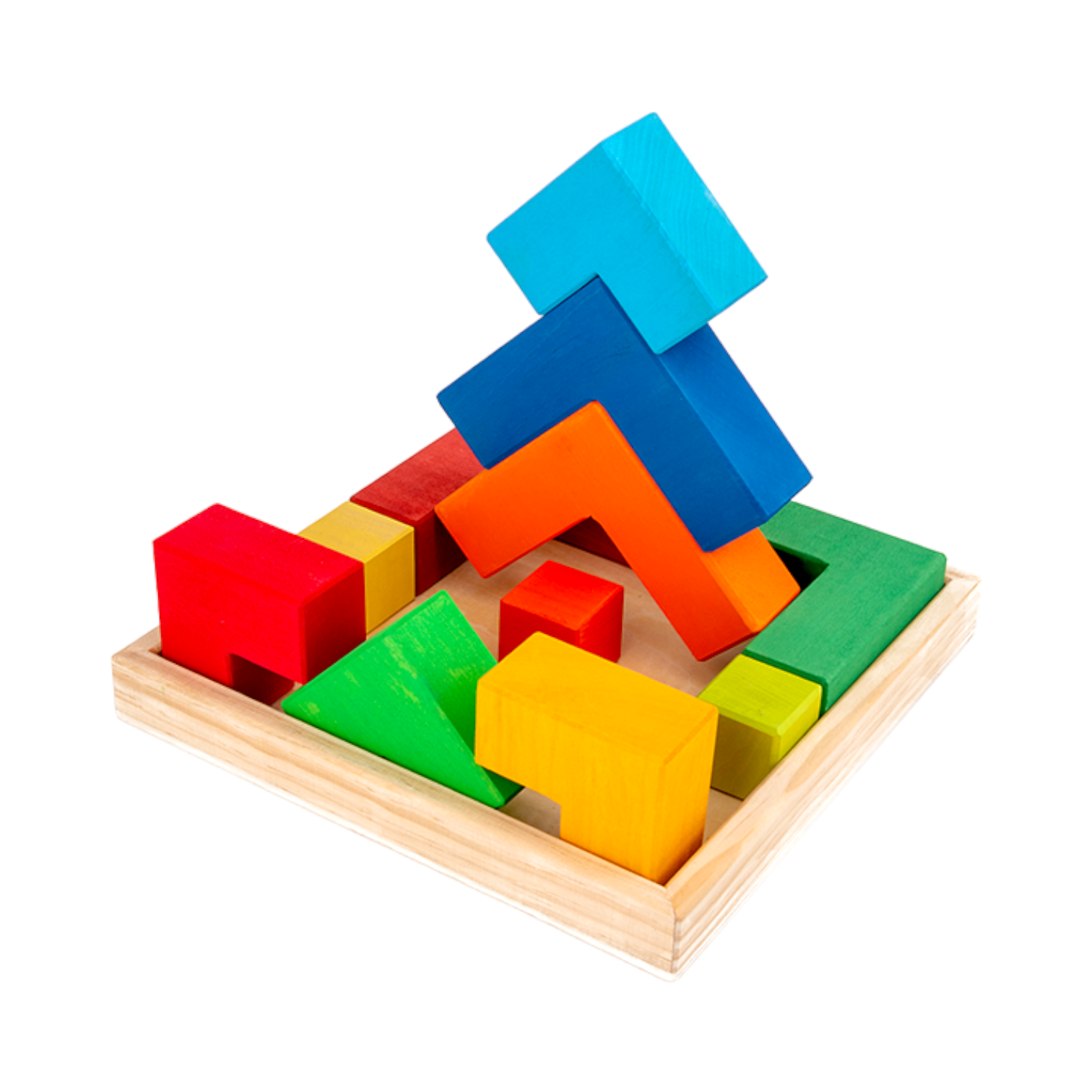 **Pre-order (Ships in 2-3 Weeks)**12-Piece Stained Large Rainbow Wooden Creative Puzzle Square with Storage Tray