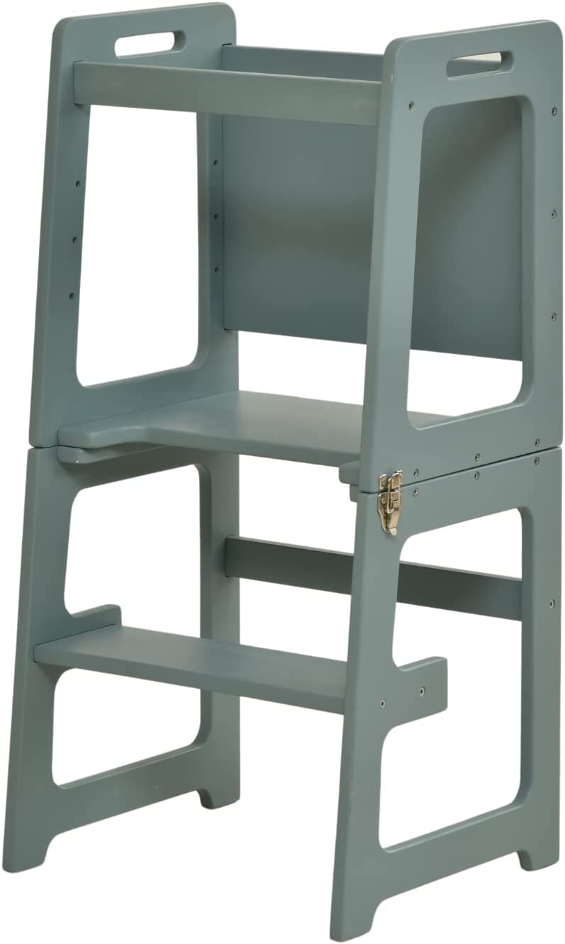 Date - 4 in 1 Kitchen Tower, Desk, Step Stool and Chalkboard Indoor Avenlur.com Light Blue
