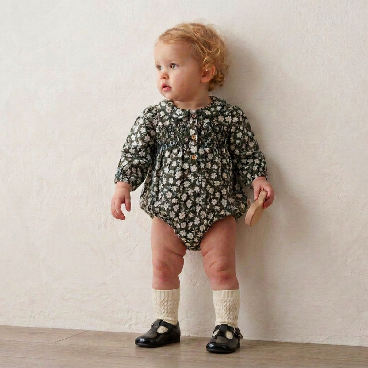 Organic Smocked Long Sleeve Bubble Romper - Twilight Meadow