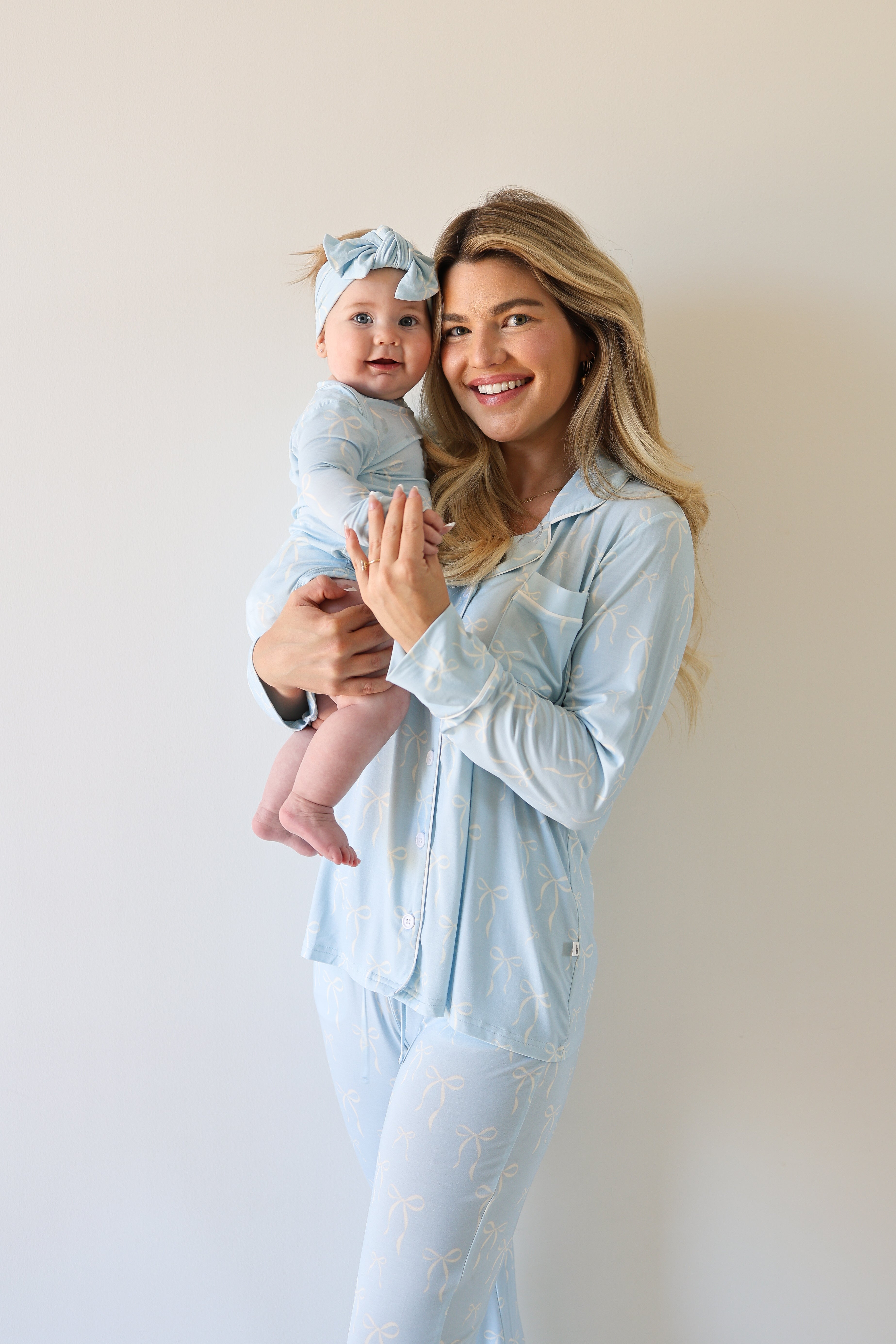 Women's Bamboo Button Up Lounge Set | Blue Bows