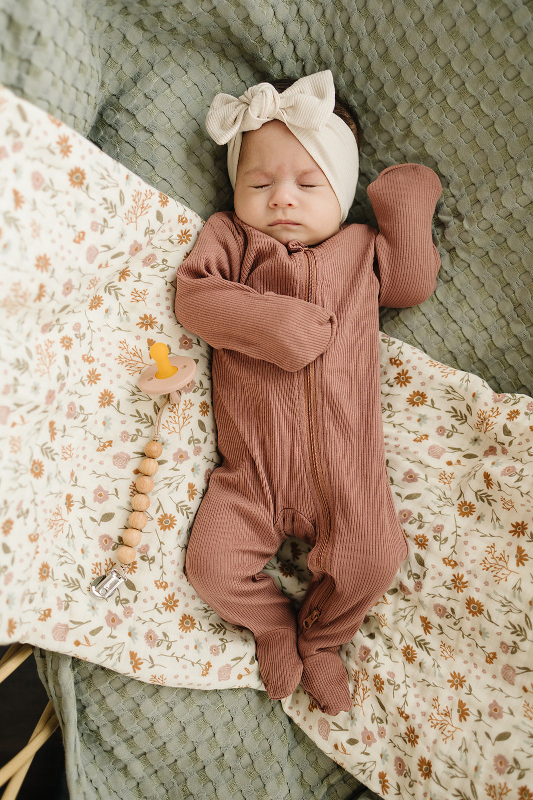 Dusty Rose Organic Cotton Ribbed Zipper Mebie Baby