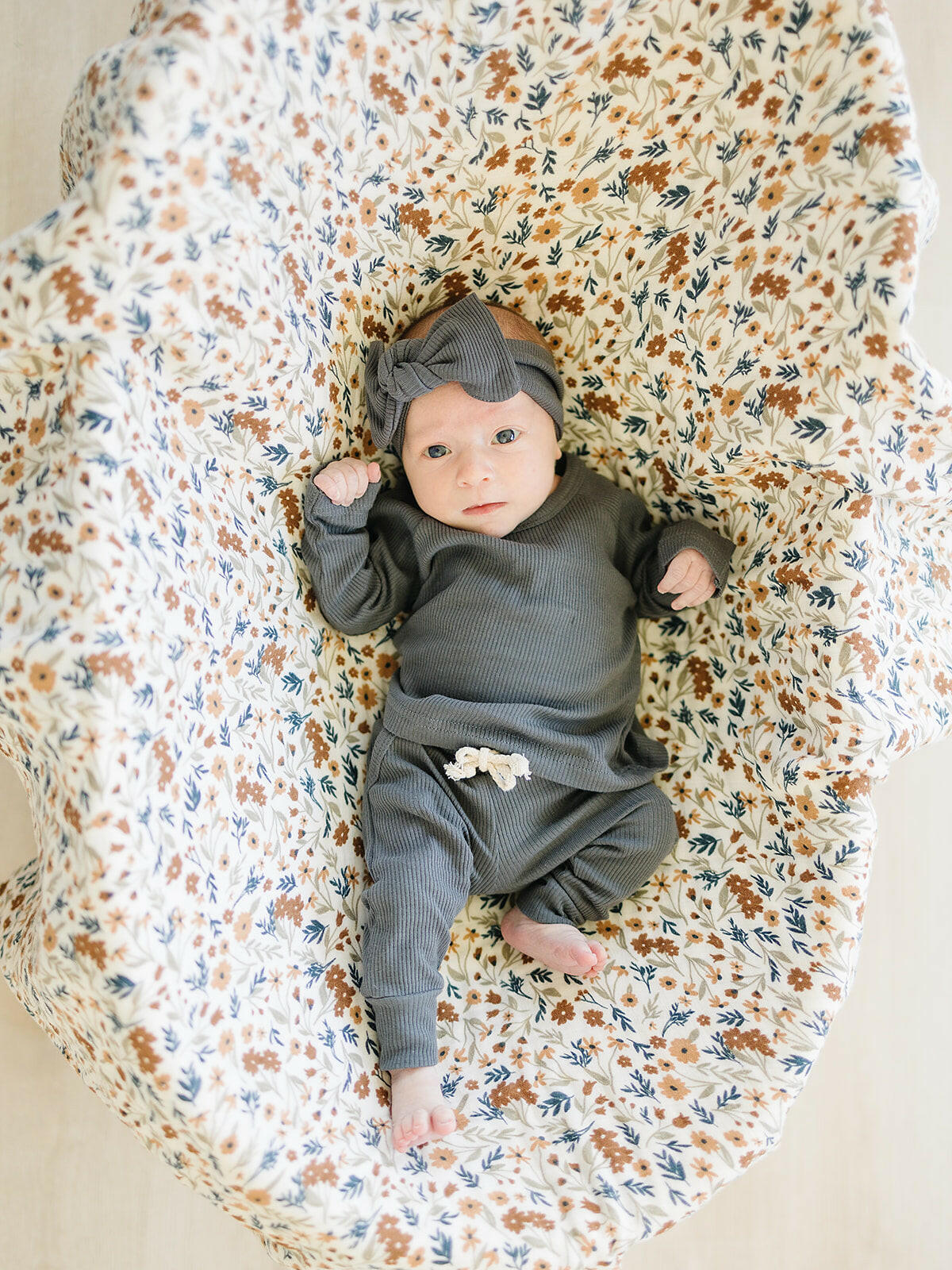 Charcoal Organic Cotton Ribbed Head Wrap  Mebie Baby