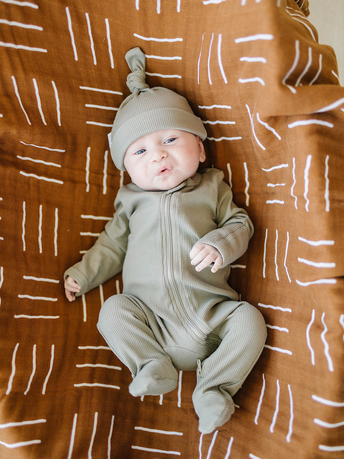 Green Organic Ribbed Newborn Knot Hat Mebie Baby