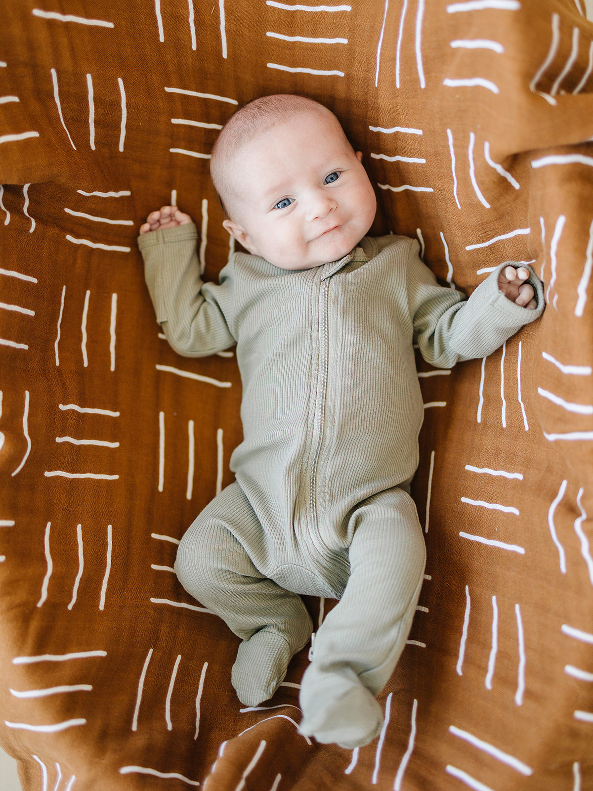 Green Organic Cotton Ribbed Zipper Mebie Baby