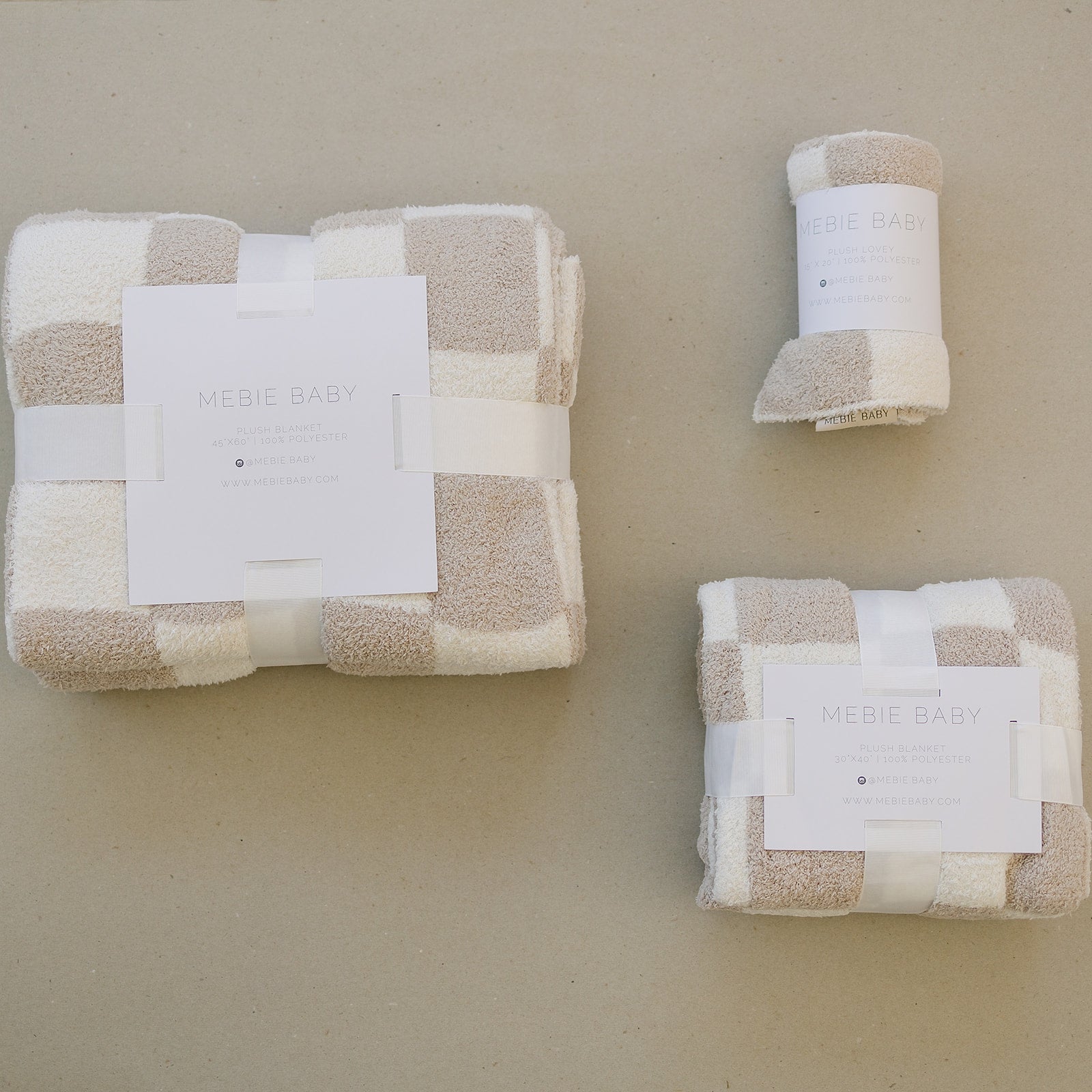 Taupe Checkered Plush Blanket  Mebie Baby