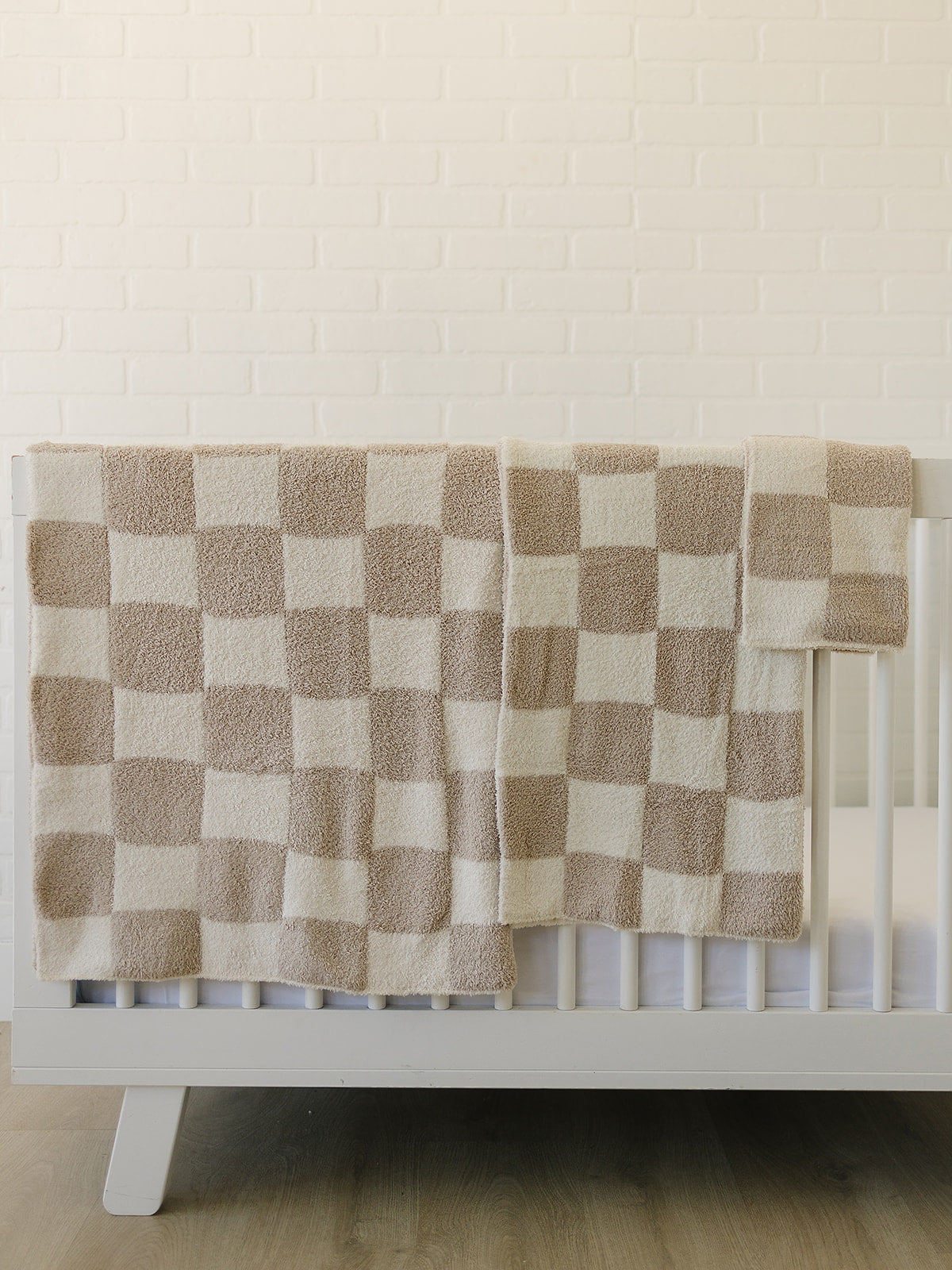 Taupe Checkered Plush Blanket  Mebie Baby