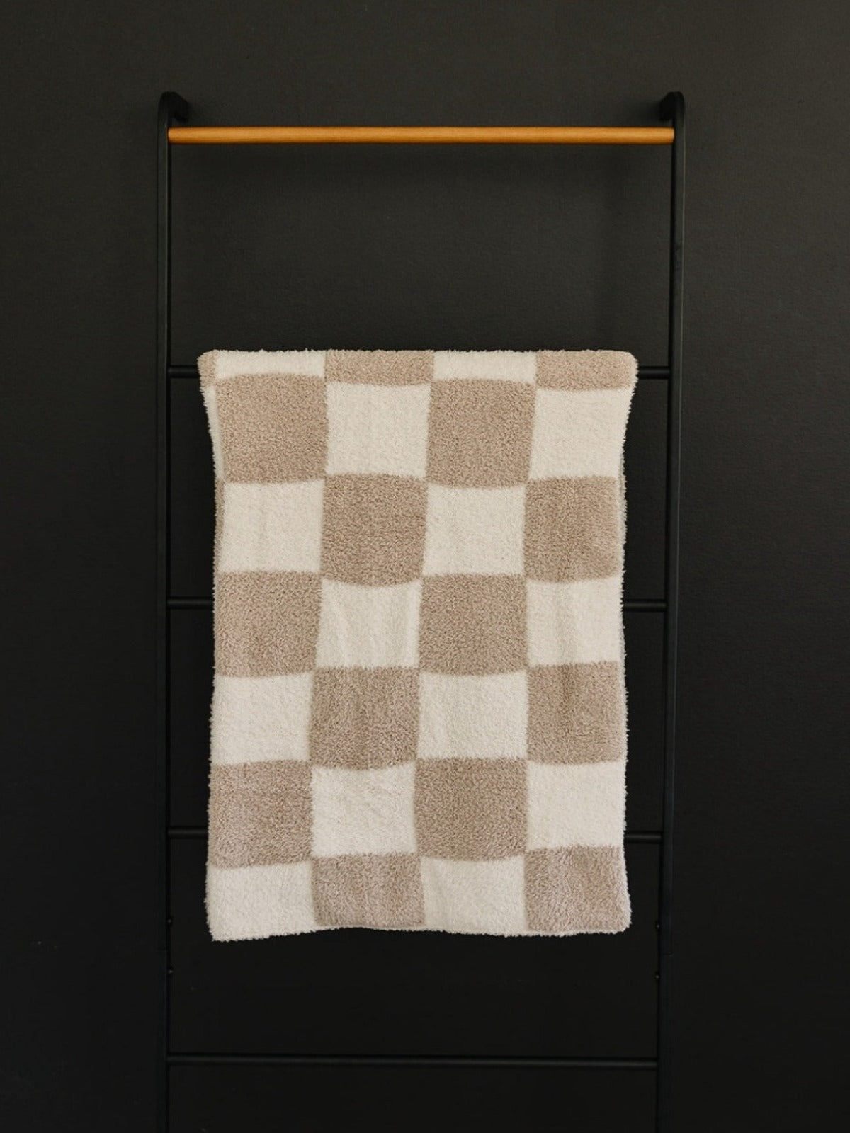 Taupe Checkered Plush Blanket  Mebie Baby