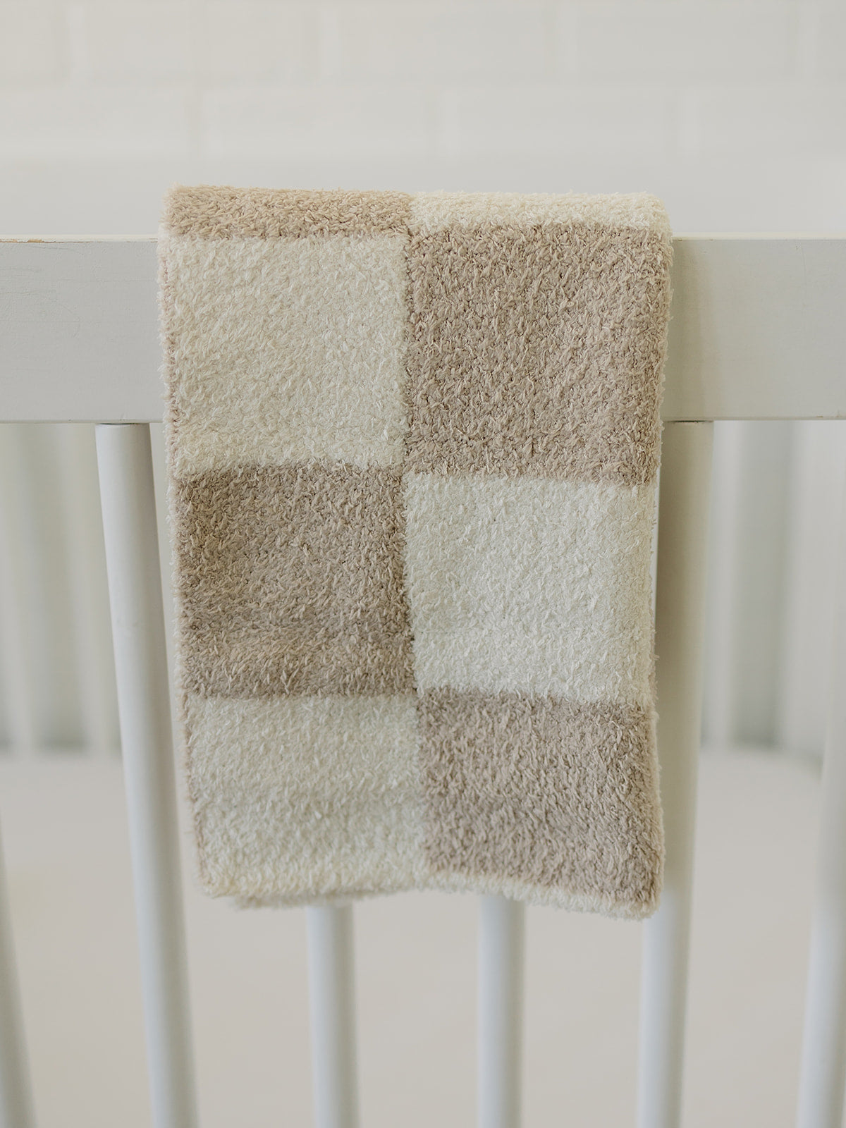 Taupe Checkered Plush Blanket  Mebie Baby