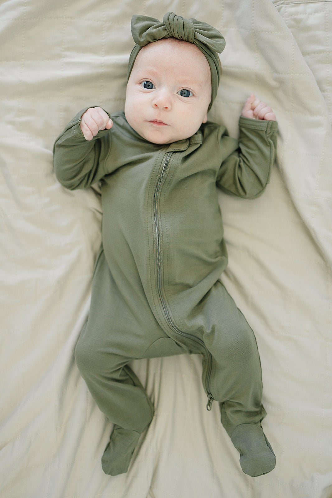 Olive Bamboo Zipper Mebie Baby
