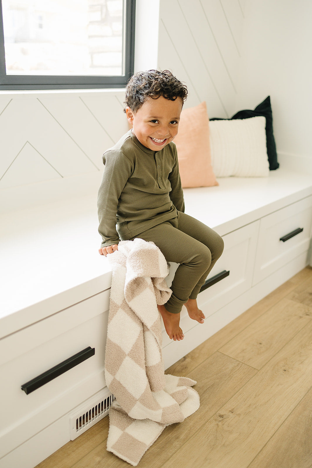 Taupe Checkered Plush Blanket  Mebie Baby