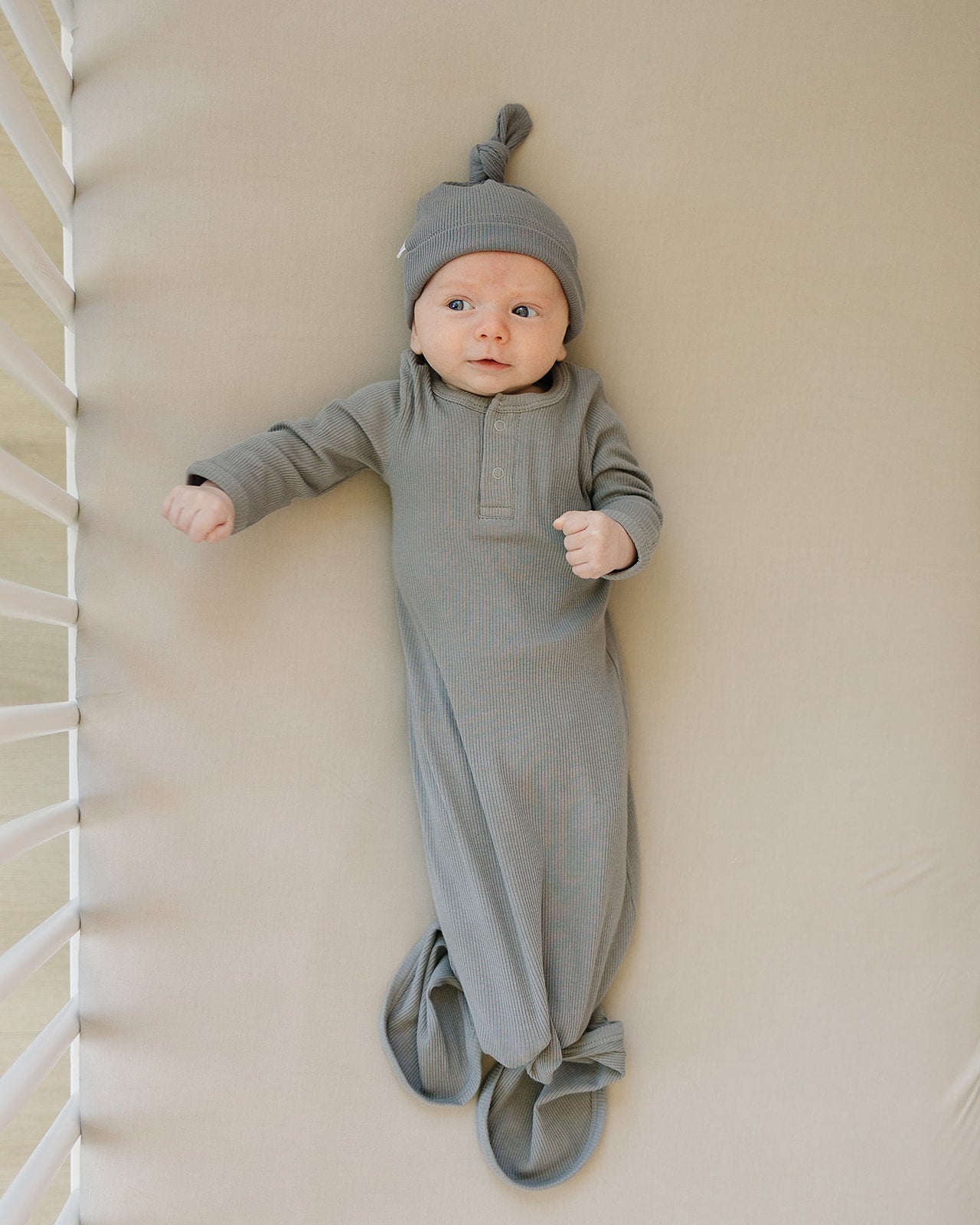 Grey Organic Cotton Ribbed Knot Gown Mebie Baby