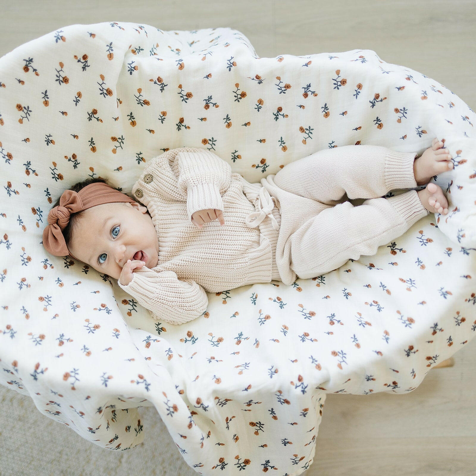 Cream Floral Muslin Quilt Mebie Baby