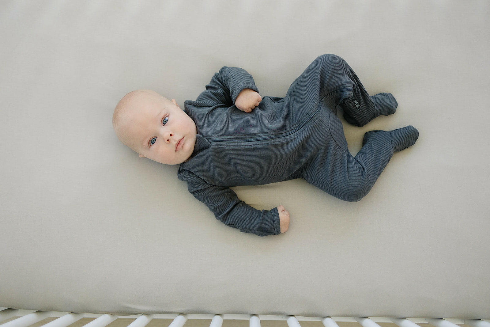 Charcoal Organic Cotton Ribbed Zipper  Mebie Baby