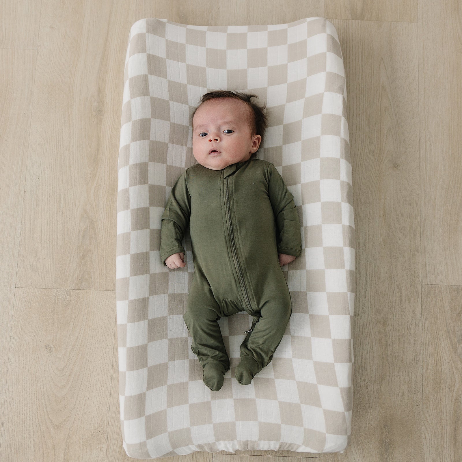 Taupe Checkered Muslin Changing Pad Cover  Mebie Baby