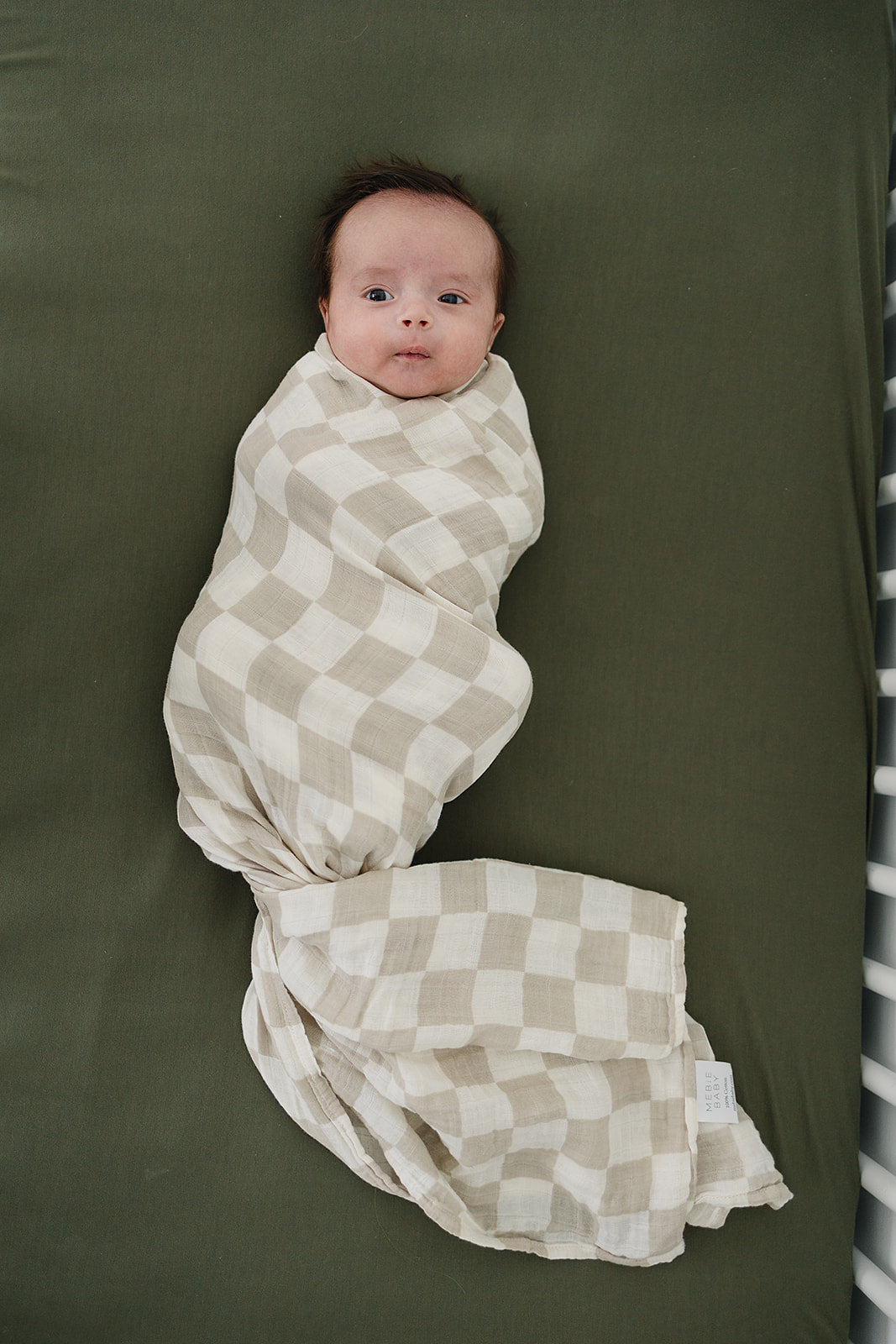 Taupe Checkered Muslin Swaddle Blanket Mebie Baby