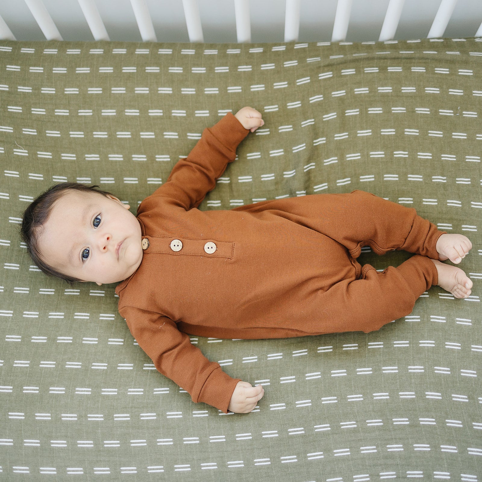 Olive Strokes Muslin Crib Sheet Mebie Baby