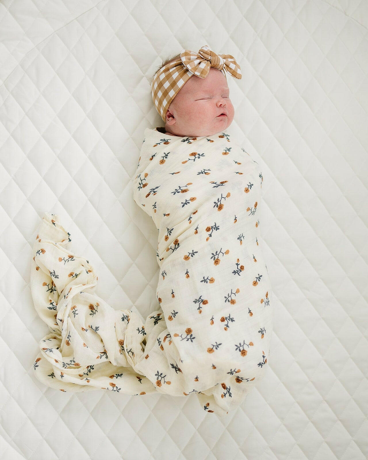 Cream Floral Muslin Swaddle Blanket Mebie Baby