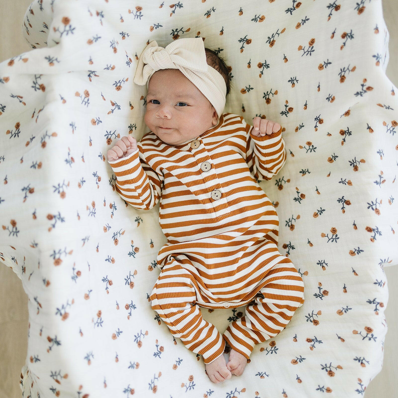 Cream Floral Muslin Quilt Mebie Baby