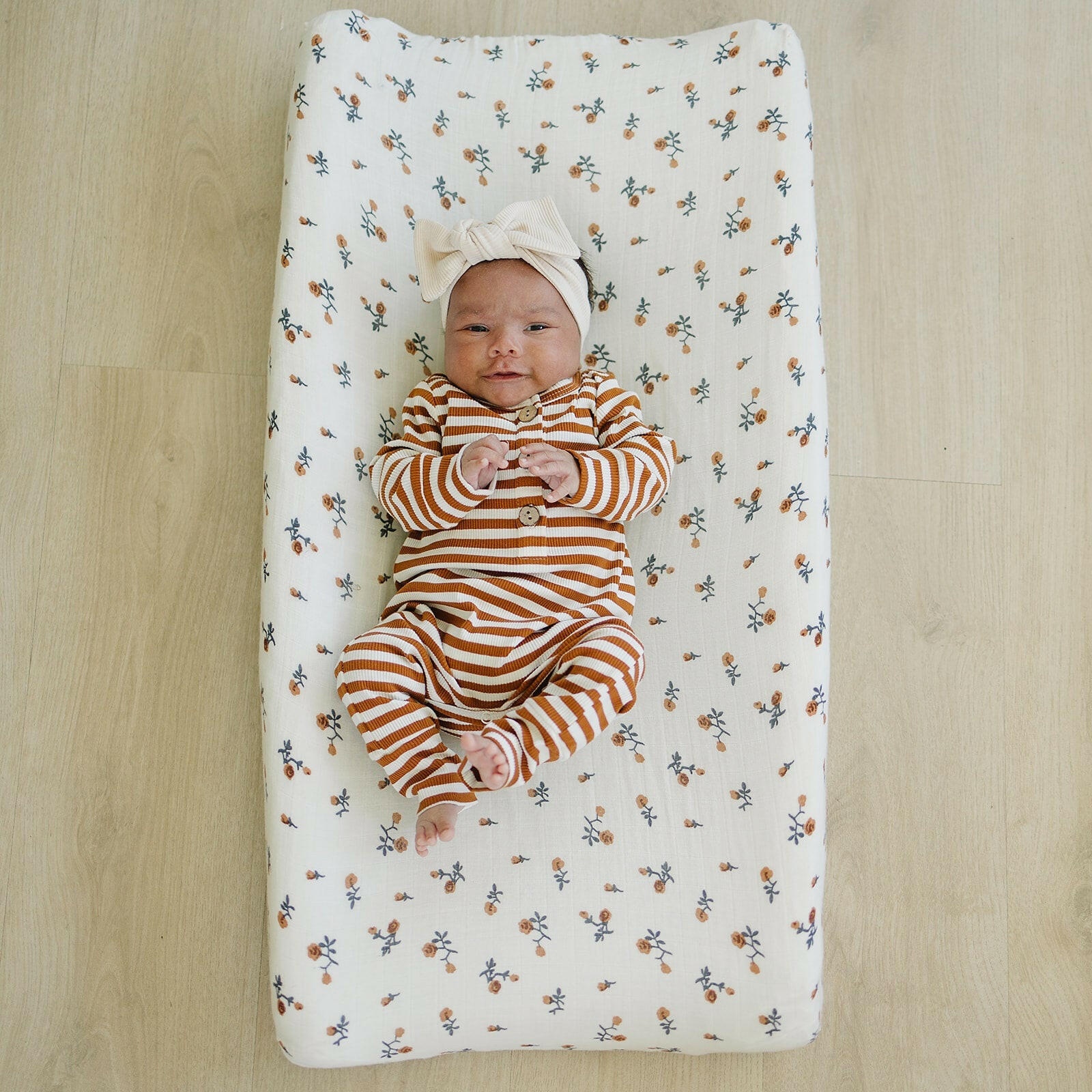 Cream Floral Muslin Changing Pad Cover Mebie Baby