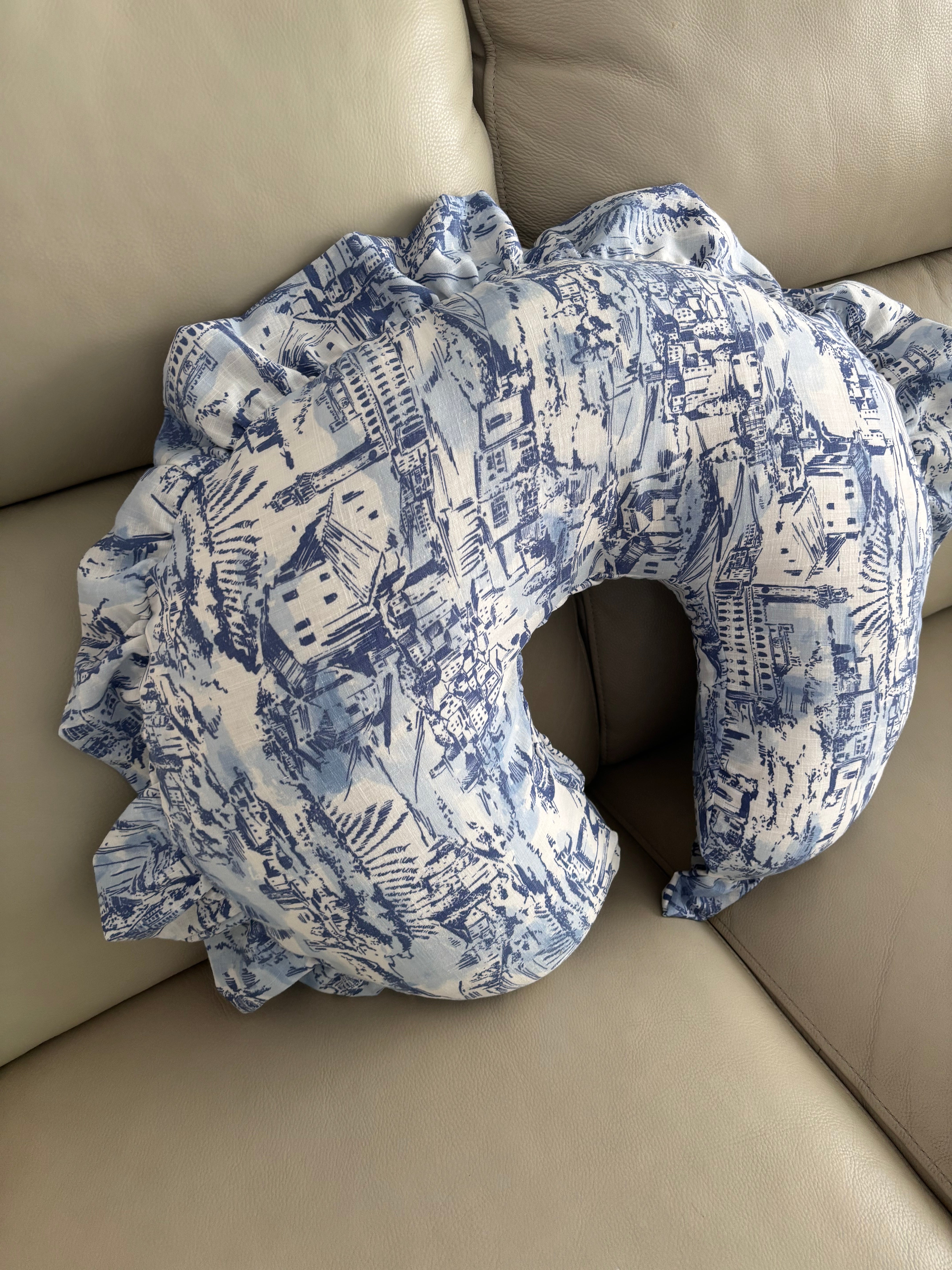 Blue Toile Ruffle Nursing Pillow Cover