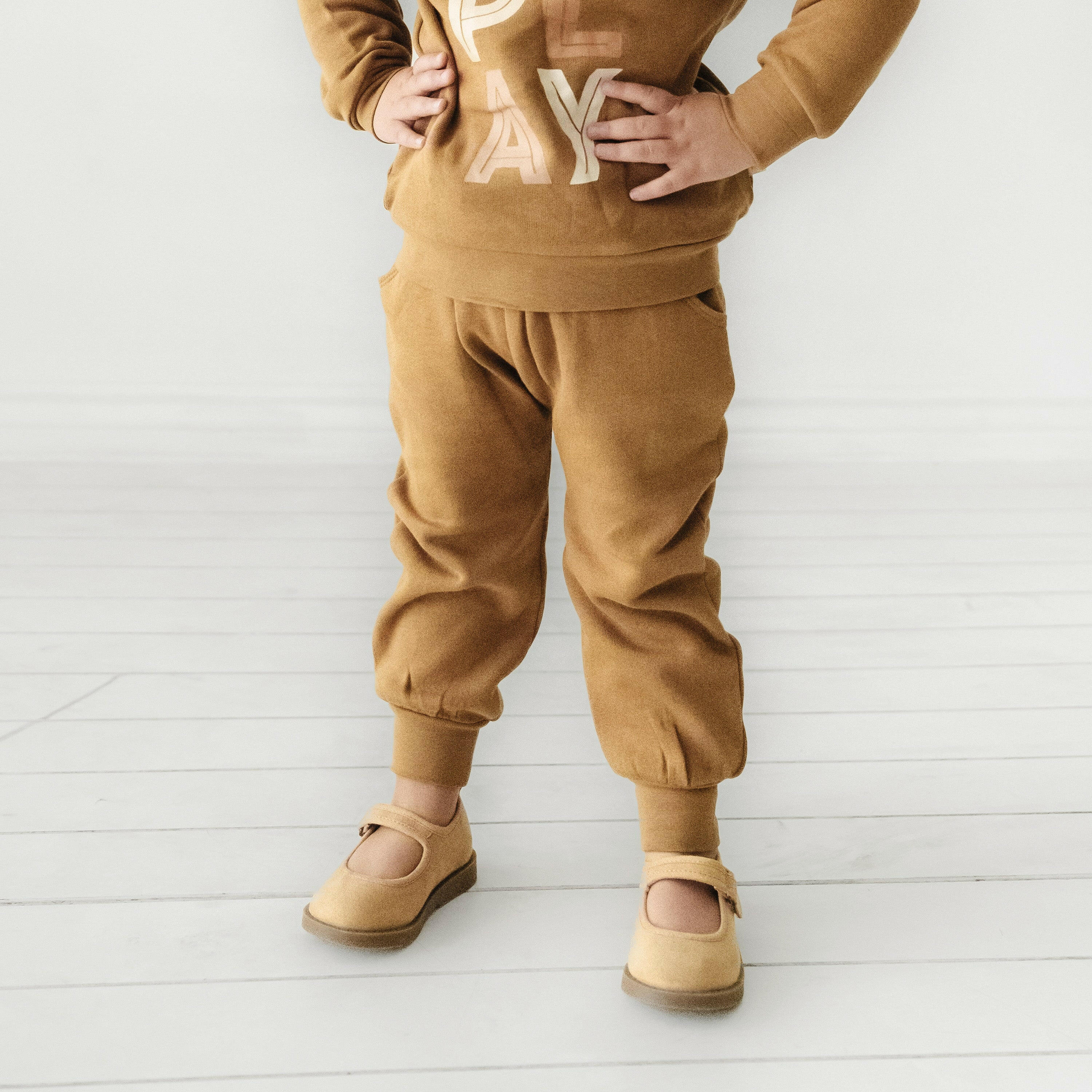 Organic Baby Toddler Jogger Pants - Tan Jogger Pants Makemake Organics