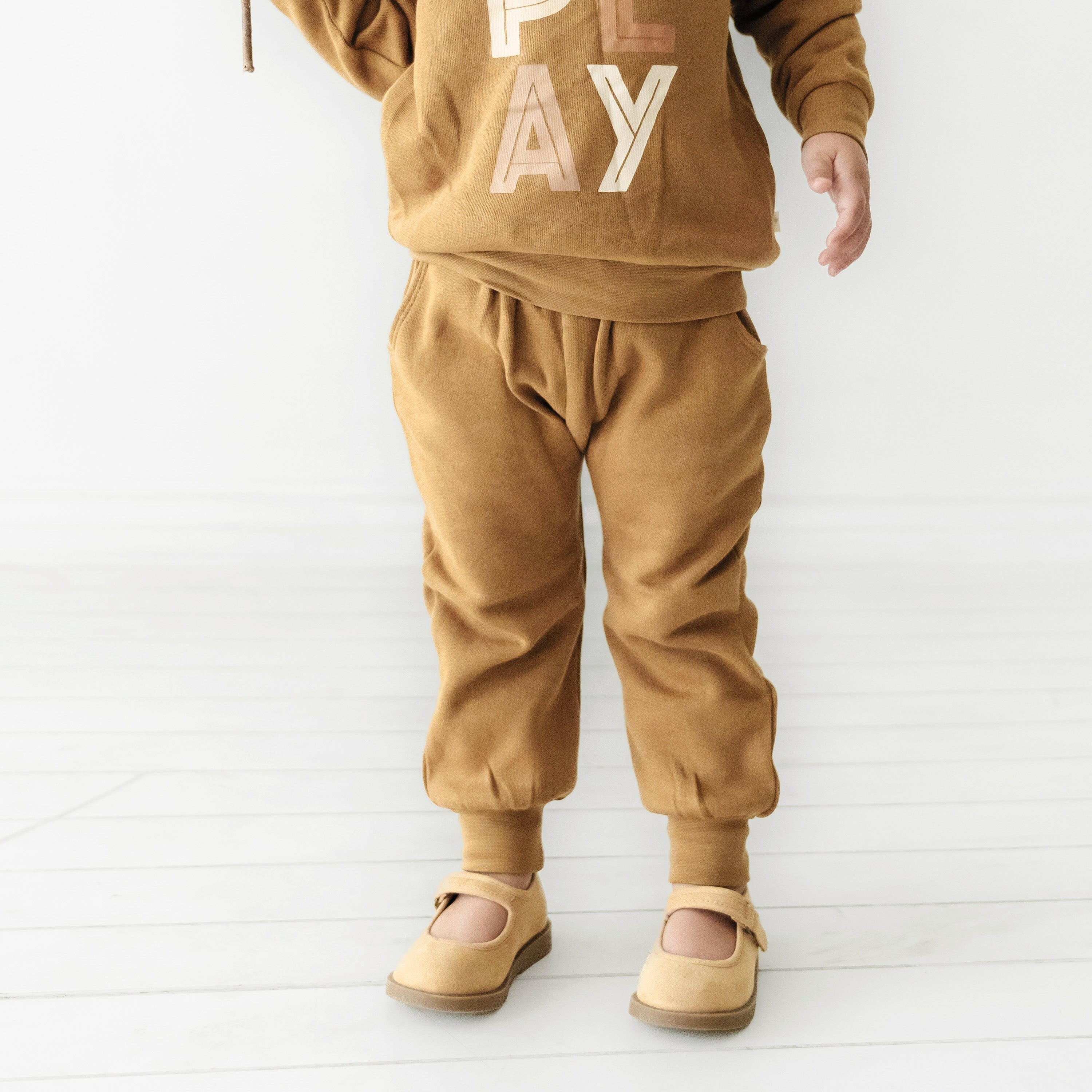 Organic Baby Toddler Jogger Pants - Tan Jogger Pants Makemake Organics