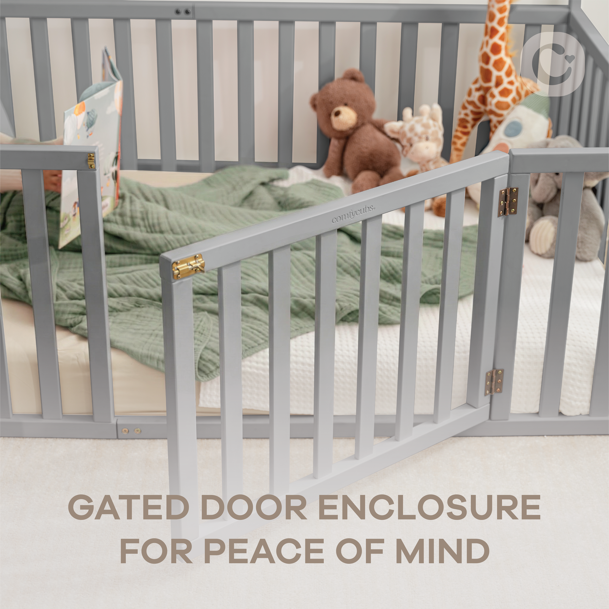 Kids House Gated Floor Bed Twin Size for Children Aged 5+, Grey