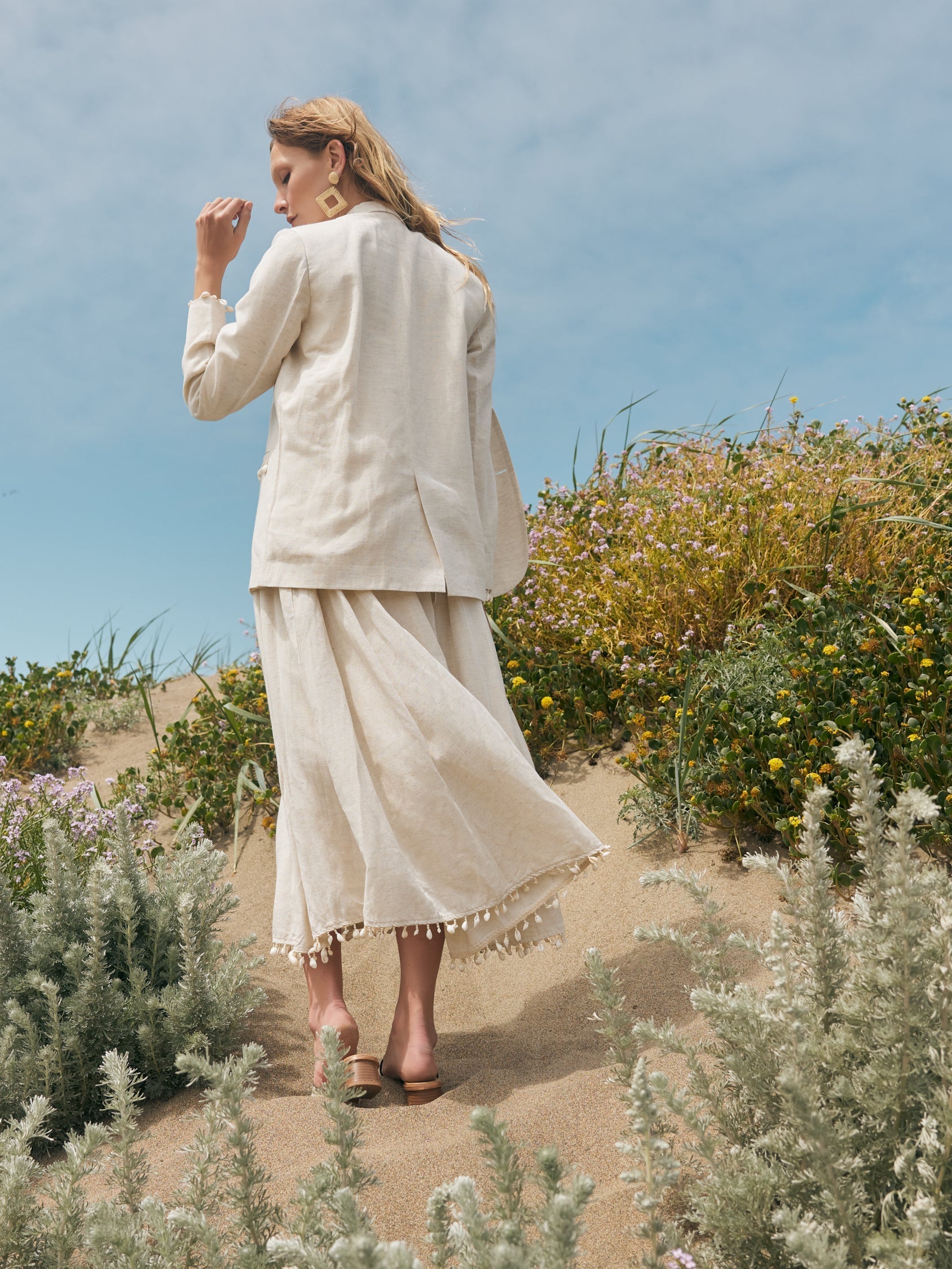 Amber Puka Beaded Fringe Blazer - Light Sand/Puka Shell Fringe