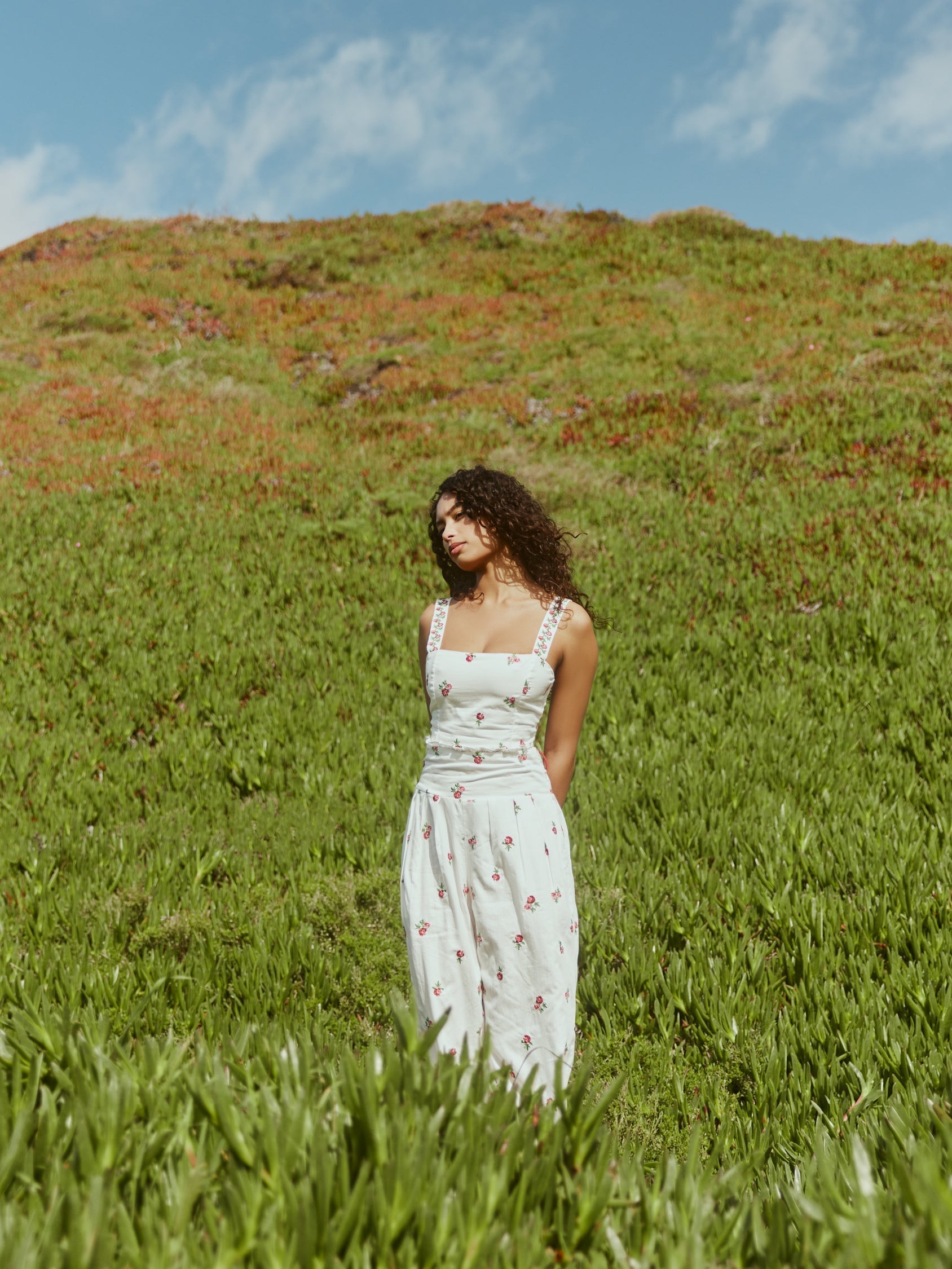 Camila Top - Sugar/Salsa Ditsy Floral Embroidery